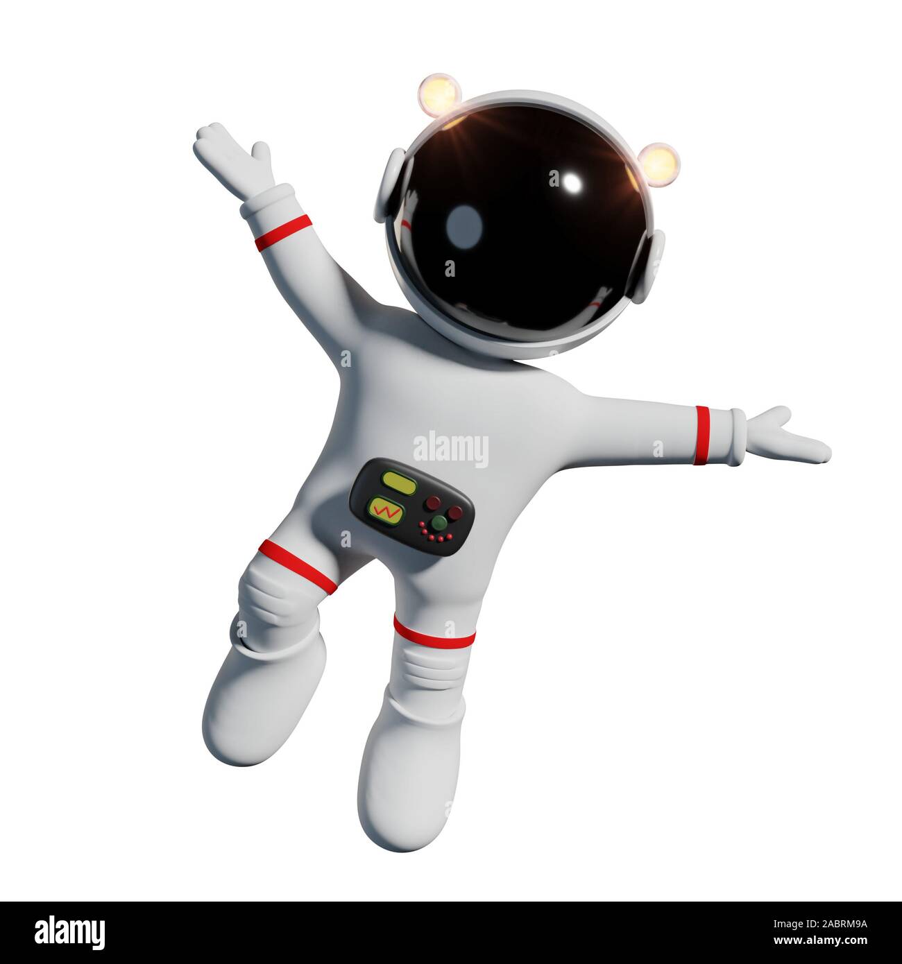 Cute cartoon astronaute dans l'espace blanc costume est heureux dans l'espace zéro gravité Banque D'Images
