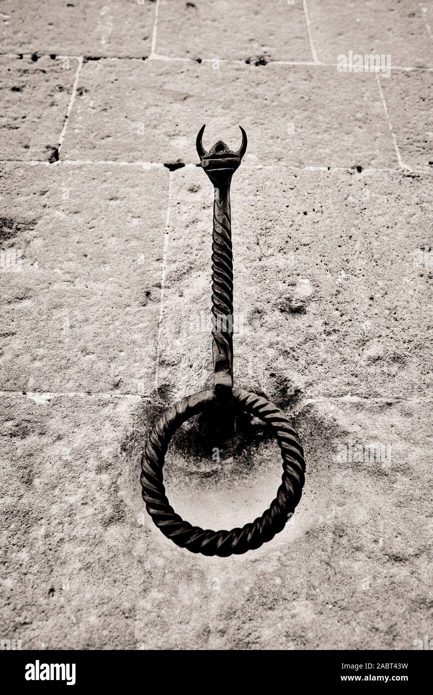 Renaissance décoratifs Ferronnerie forgé pour chevaux à la partage de l'architecture toscane façades de Pienza, Val d'Orcia Toscane B/W - attache cheval Banque D'Images