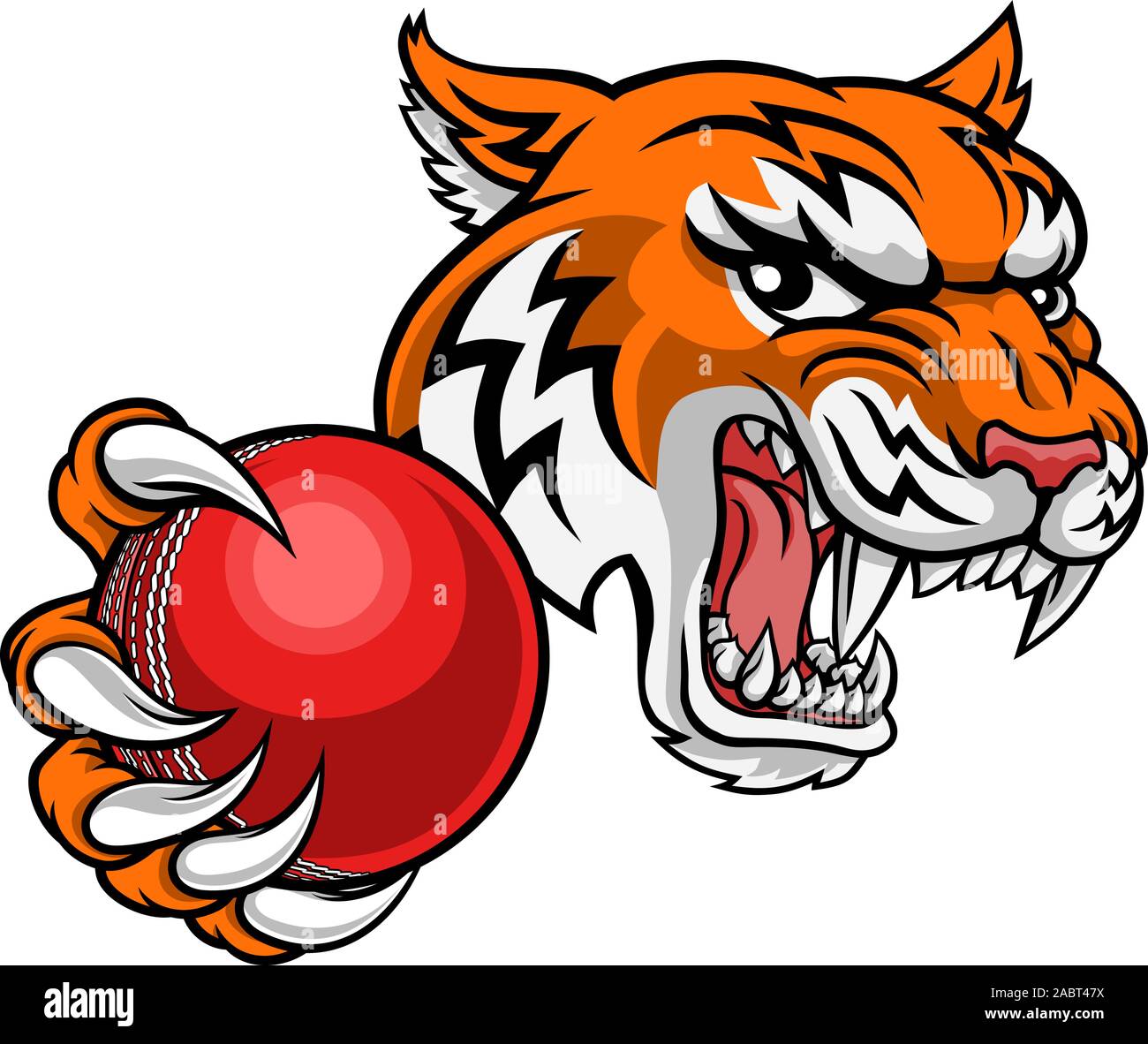 Joueur de Cricket Sports Tiger animal mascotte Illustration de Vecteur