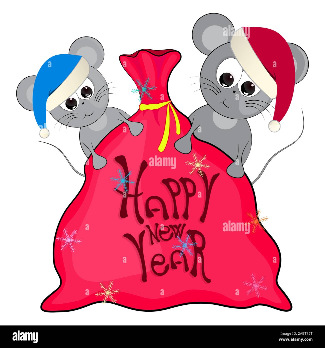 Bonne année carte de vœux. la souris et le sac avec des cadeaux. vector illustration. Illustration de Vecteur