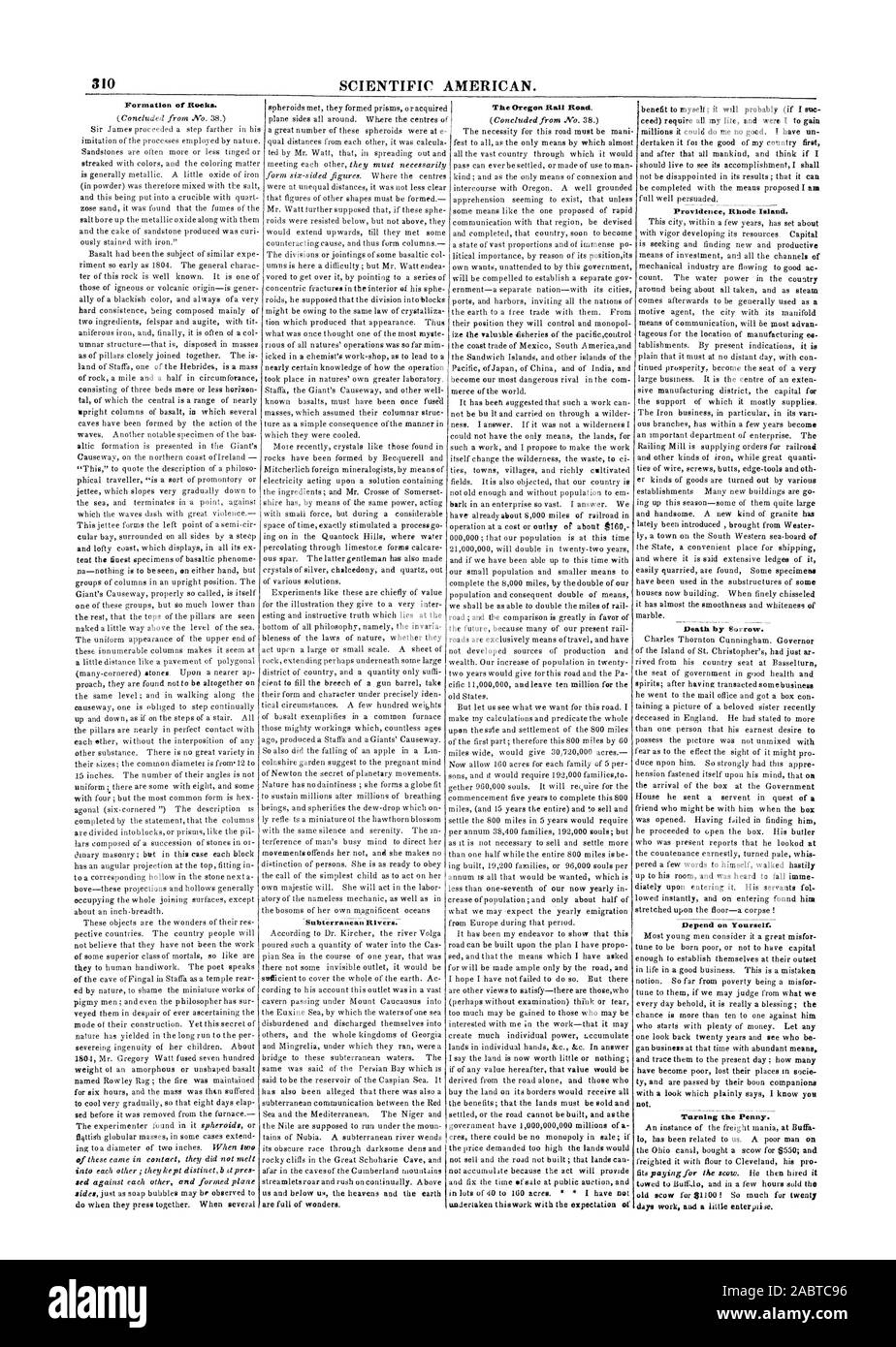 310 de l'Américain scientifique. L'Oregon Rail Road. Formation de roches. Rivières souterraines. Providence, Rhode Island. La mort par le chagrin. Dépendent de vous-même. Tournant le sou., 1847-06-19 Banque D'Images