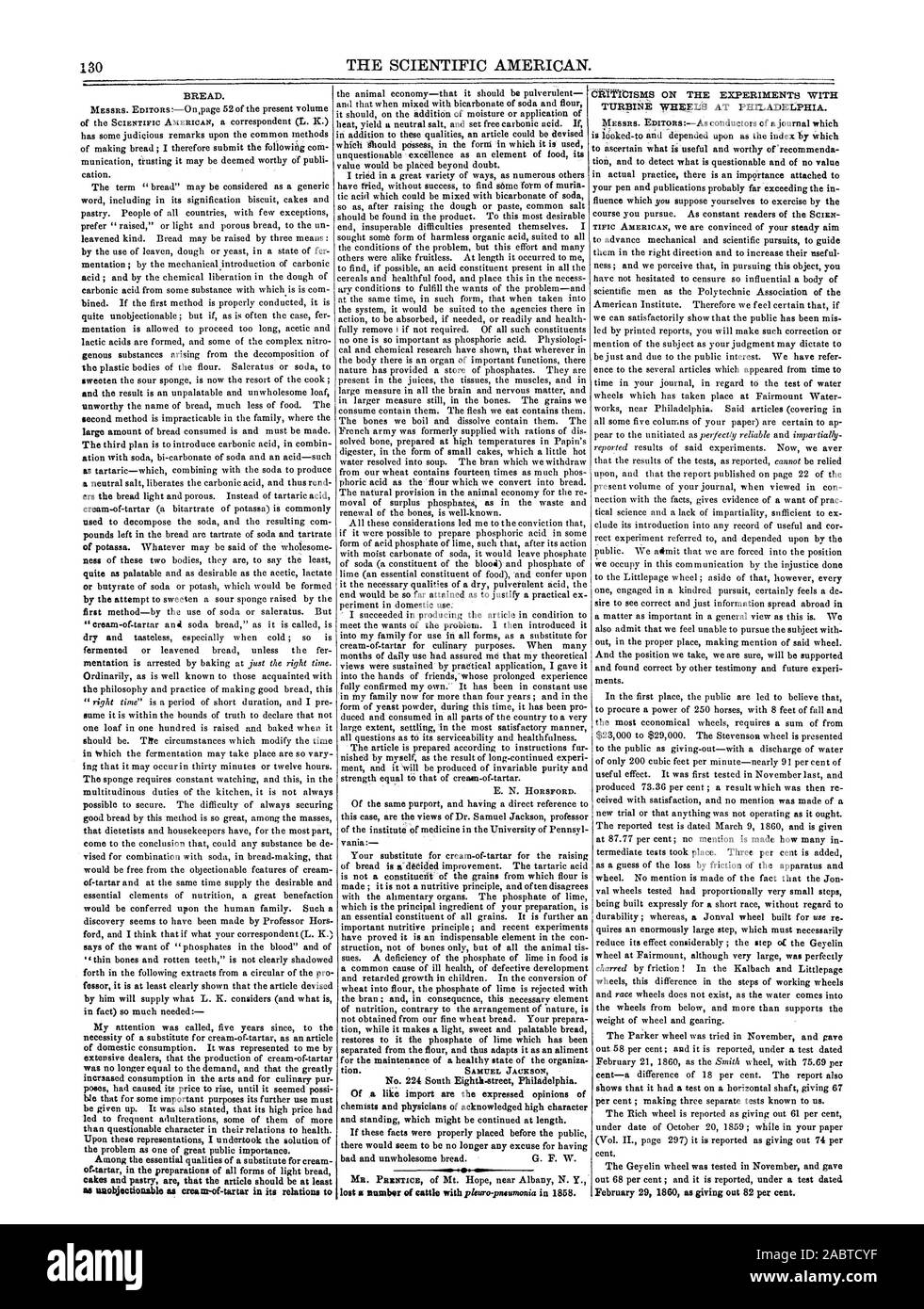 A80 LE SCIENTIFIC AMERICAN. Pain. comme condamnable, que de la crème de tartre dans ses relations t ROUES DE TURBINE À PHILADELPHIE. 29 février 1860 comme donnant à 82  %., 1860-08-25 Banque D'Images
