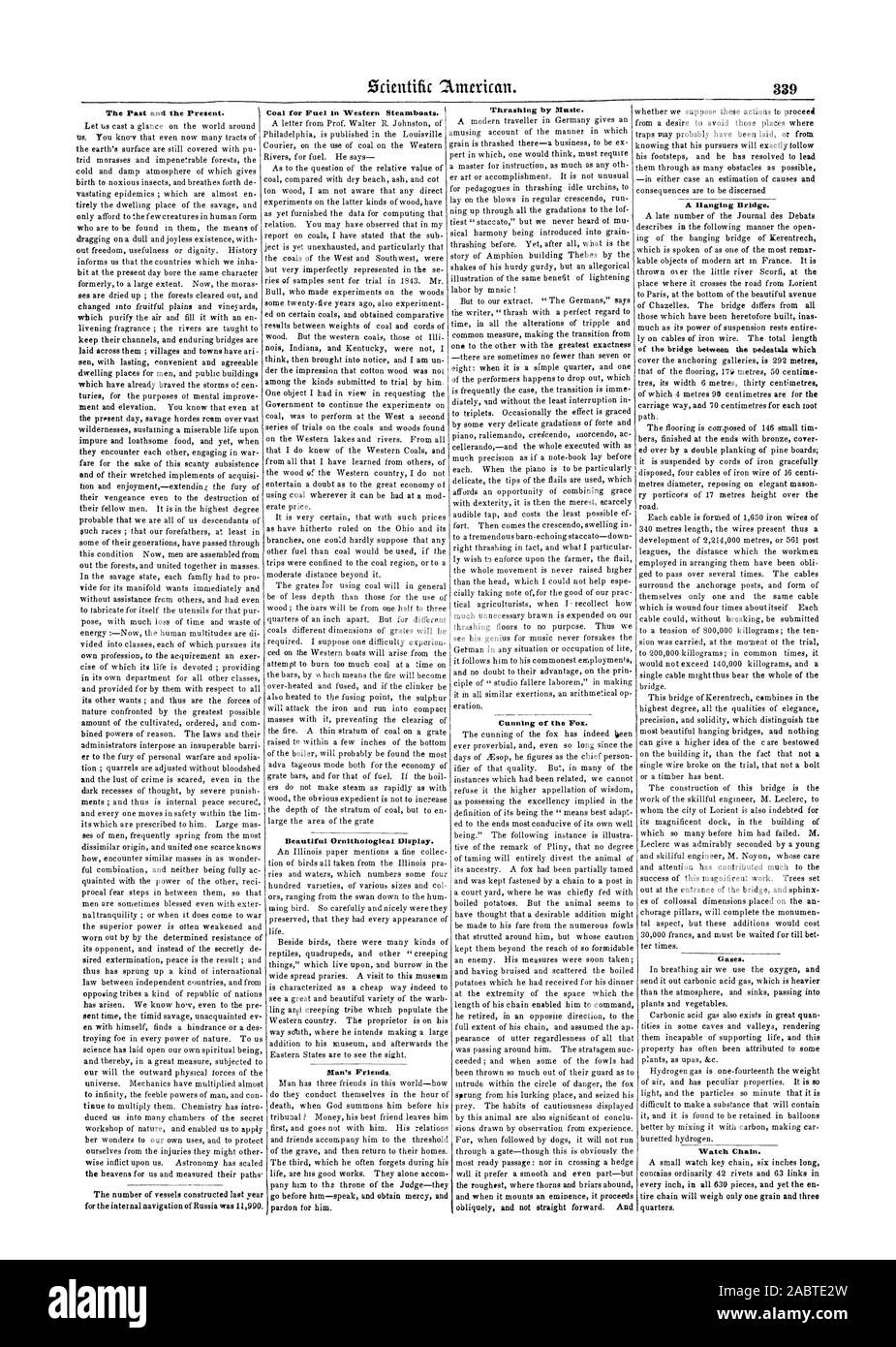 Le charbon comme combustible dans l'Ouest les bateaux à vapeur. Les Amis de l'homme. Le passé et le présent. Volée par la musique. La ruse de la varicelle. Un pont suspendu. Gaz à effet de serre. Chaîne de montre. Belle Ornithological Affichage., Scientific American, 1848-07-15 Banque D'Images