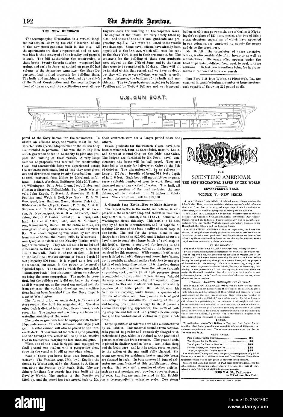 Les nouveaux navires. Un savon électrique gigantesque-Comment faire Saleratus. Le MEILLEUR PAPIER MÉCANIQUE DANS LE MONDE dix-septième année. VNEW VOLUME SÉRIE. $ 154 $ 422 $ 15 S 28 !LUNN & CO. Les éditeurs n° 57 Park row-New York. L', Scientific American, 1861-09-21 Banque D'Images