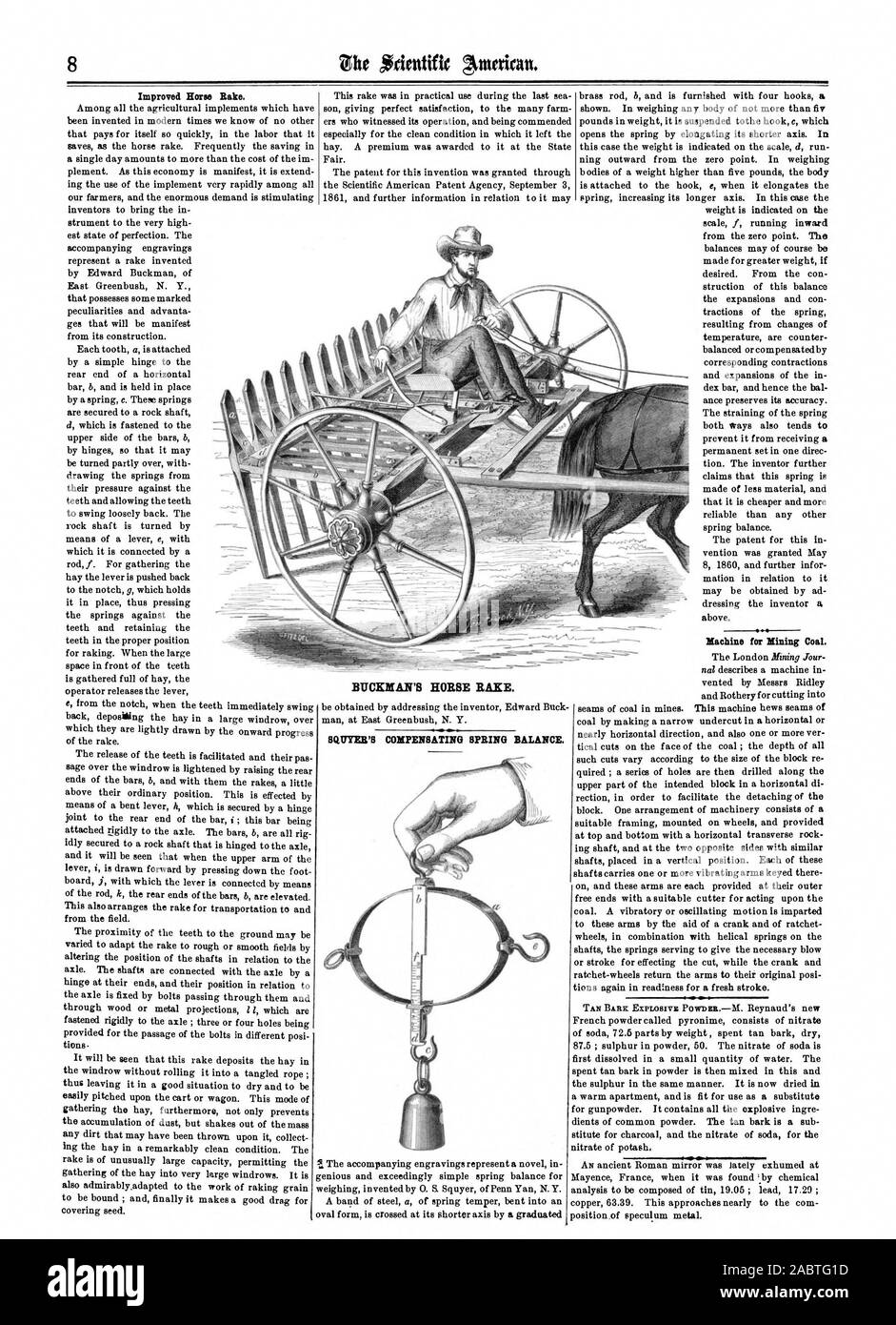 L'amélioration de l'attachement. BUCKMAN'S HORSE RAKE. ROYER'S RESSORT DE COMPENSATION DE L'équilibre. Machine pour Xining. Charbon, Scientific American, 1862-01-04 Banque D'Images