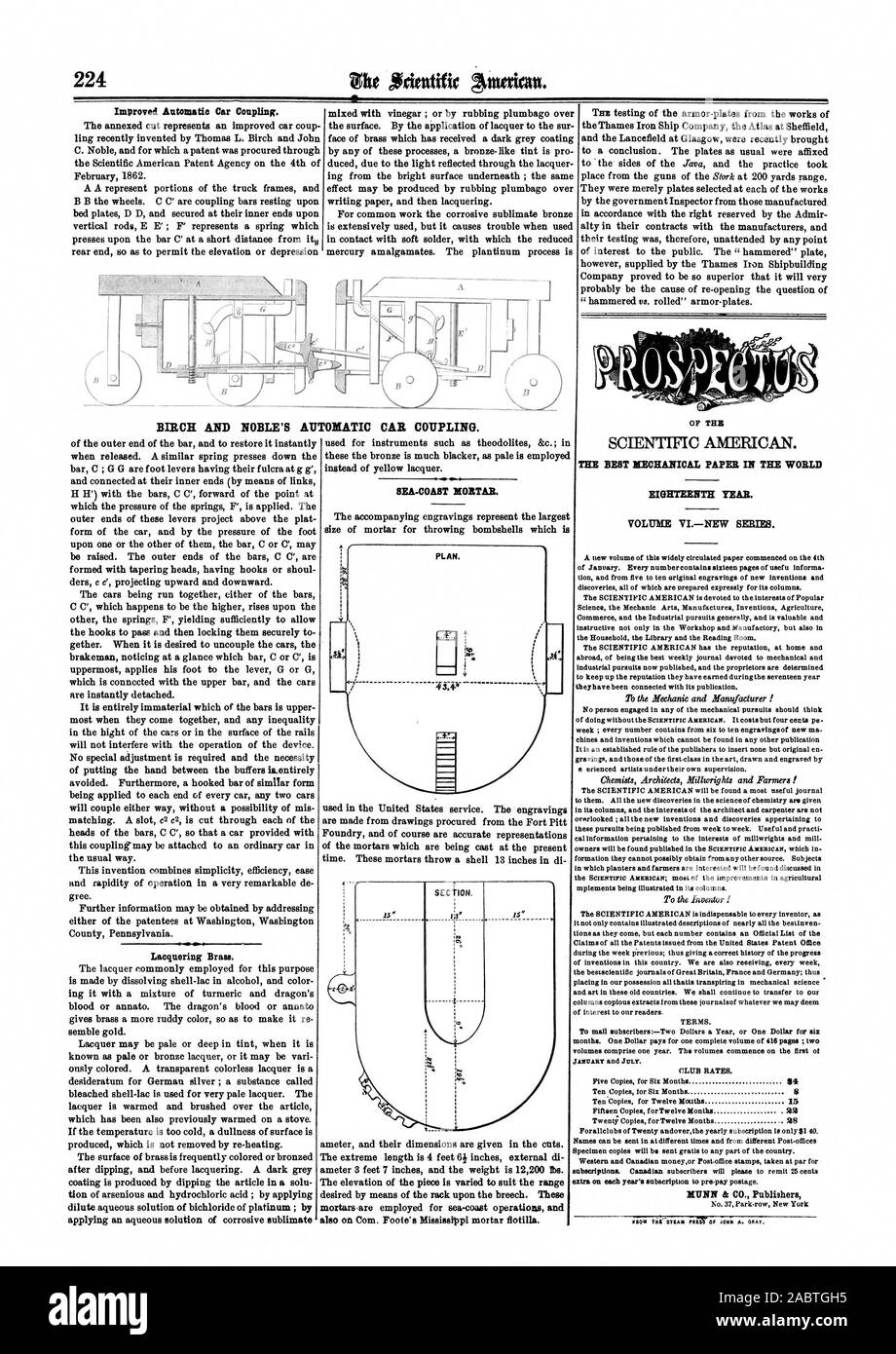 Voiture automatique améliorée couplage. Le BOULEAU ET LE NOBLE VOITURE AUTOMATIQUE, ATTELAGE. Le laquage en laiton. La côte de la mer d'un mortier. Le MEILLEUR PAPIER MÉCANIQUE DANS LE MONDE dix-huitième année. VINEW VOLITHE SÉRIE. 22 28 Munn & CIE Éditeurs, Scientific American, 1862-04-05 Banque D'Images