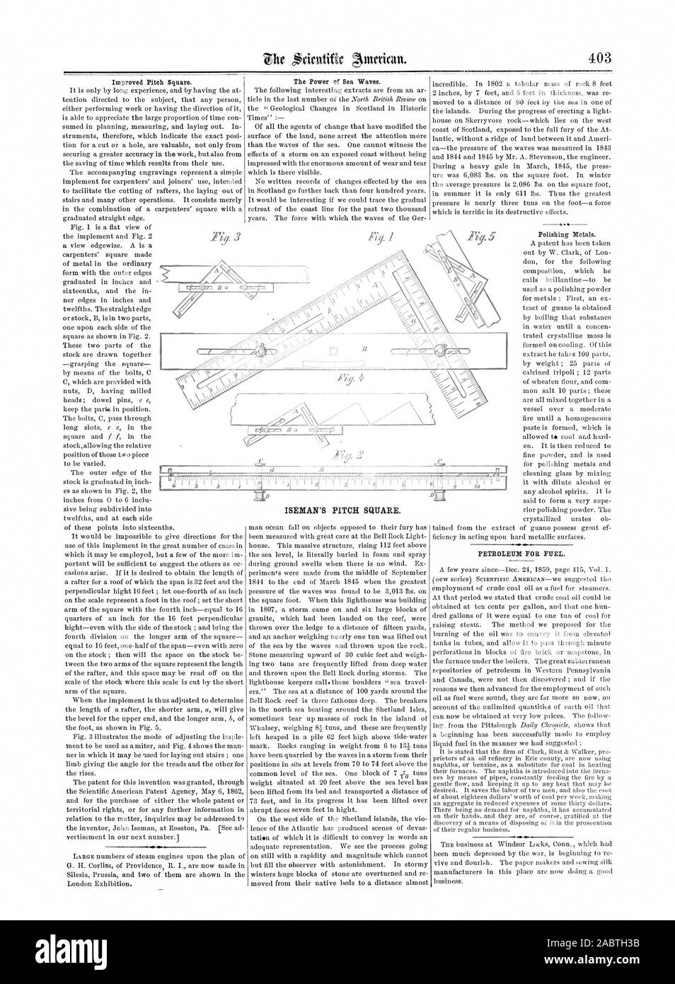 L'amélioration de la place de pas. La puissance des vagues de la mer. Pétrole pour carburant., Scientific American, 1862-06-28 Banque D'Images