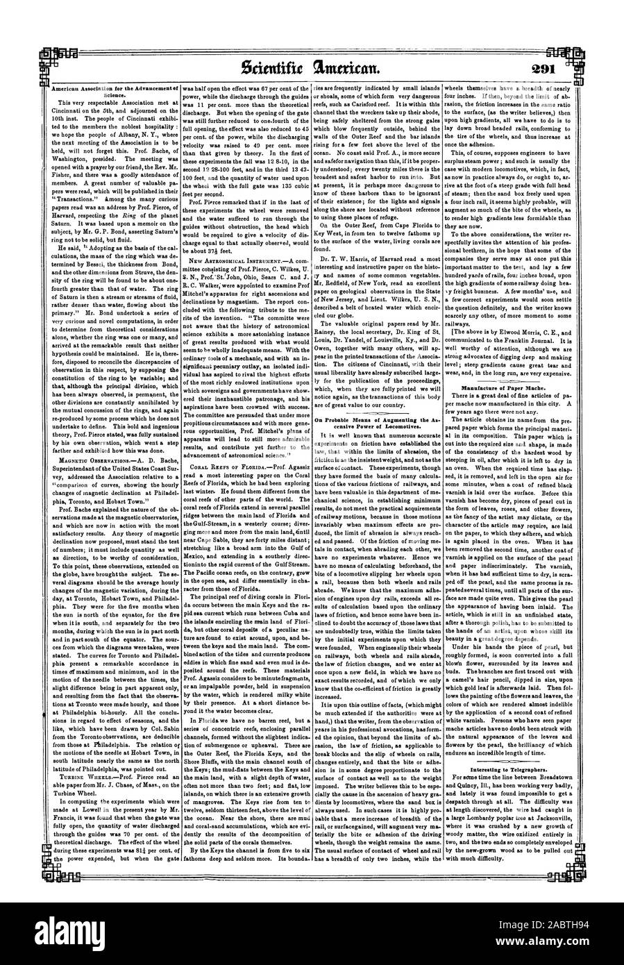 La science. Probable sur le moyen d'augmenter la puissance des locomotives en censive. Fabrication de papier mâché. Intéressant de Telegraphers. em, Scientific American, 1851-05-31 Banque D'Images
