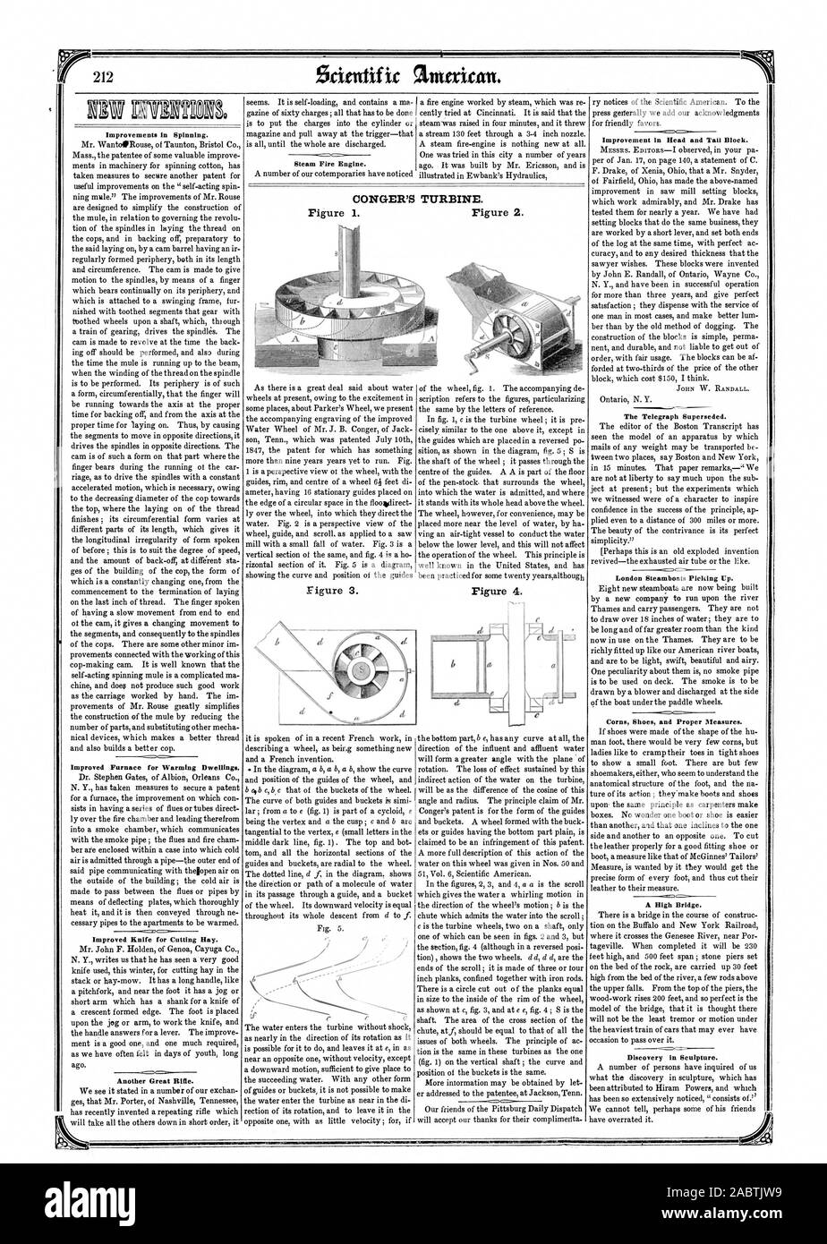 Des améliorations dans la filature. L'amélioration des logements pour le chauffage du four. L'amélioration de couteau pour couper le foin. Un autre grand fusil. Incendie à vapeur moteur. La figure 4. Amélioration de la tête et de la queue. Le Telegraph remplacée. London bateaux à vapeur en hausse. Corns chaussures et des mesures adéquates. Un pont. Découverte dans la sculpture. Congre'S TURBINE. La figure 1. La figure 2., Scientific American, 1852-03-20 Banque D'Images