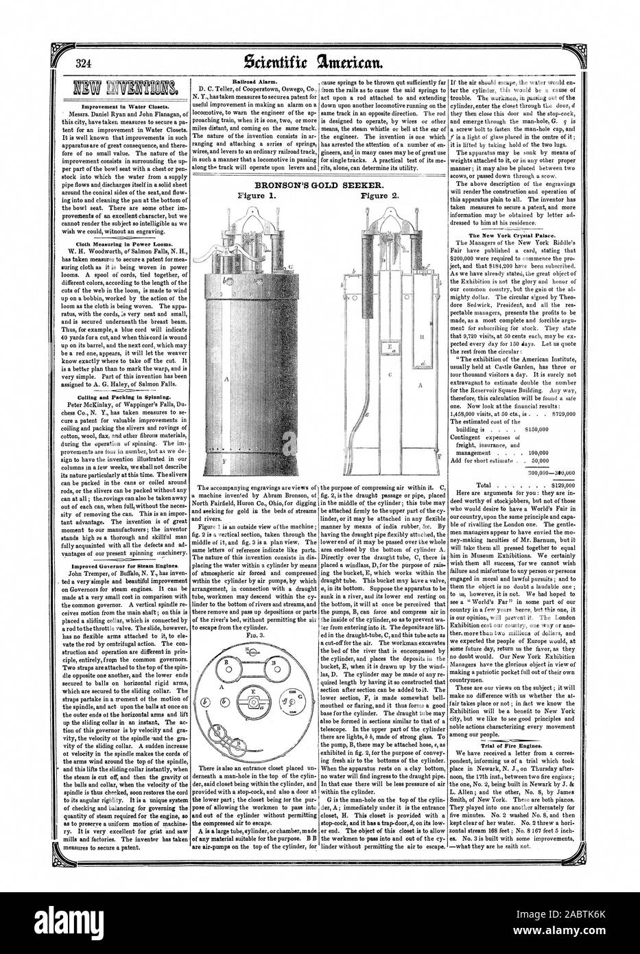 Anarican scientifique. Amélioration dans les water-closets. Dans la mesure de tissu métiers mécaniques. L'enroulement et d'emballage en filature. L'amélioration de gouverneur pour les locomotives à vapeur. Railroad Alarme. Le Crystal Palace de New York. Procès d'incendie. Chercheur d'OR DE BRONSON., Scientific American, 1852-06-26 Banque D'Images