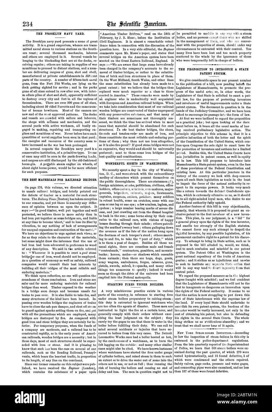 Le Brooklyn Navy Yard. Les MEILLEURS MATÉRIAUX POUR LES PONTS DE CHEMIN DE FER. Vues merveilleuses À WASHINGTON. Les FEUX DE DÉPART EN VERTU DE CHAUDIÈRES. La PROPOSITION D'INTRODUIRE UN SYSTÈME D'ÉTAT DES BREVETS., Scientific American, 1863-04-11 Banque D'Images