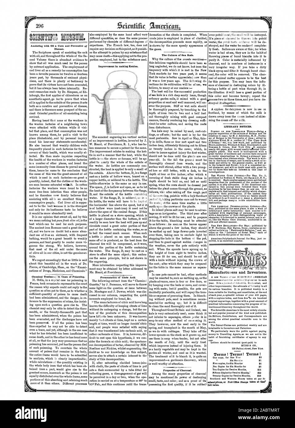 Onction d'huile d'un traitement et de prévention des maladies. Témoignage de produits chimiques dans les cas d'empoisonnement. Amélioration de la décision d'une bouilloire. La fermentation de l'acide citrique. La culture de la mer. Propriétés de charbon de bois. Avis littéraires. L'AMERICAN PHRENOLOGICAL JOURNAL-Pour les fabricants et les inventeurs. Conditions ! Conditions ! Conditions pleine valeur., Scientific American, 1853-05-28 Banque D'Images