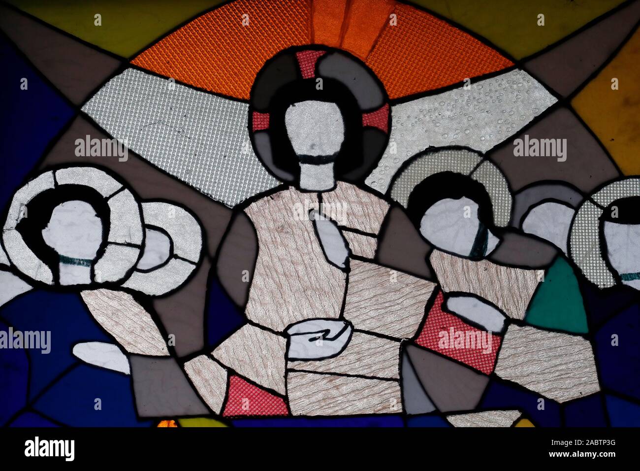 L'Abbaye cistercienne. Notre Dame de mon Ca. Vitrail. Passion du Christ. La dernière cène. Le Vietnam. Banque D'Images