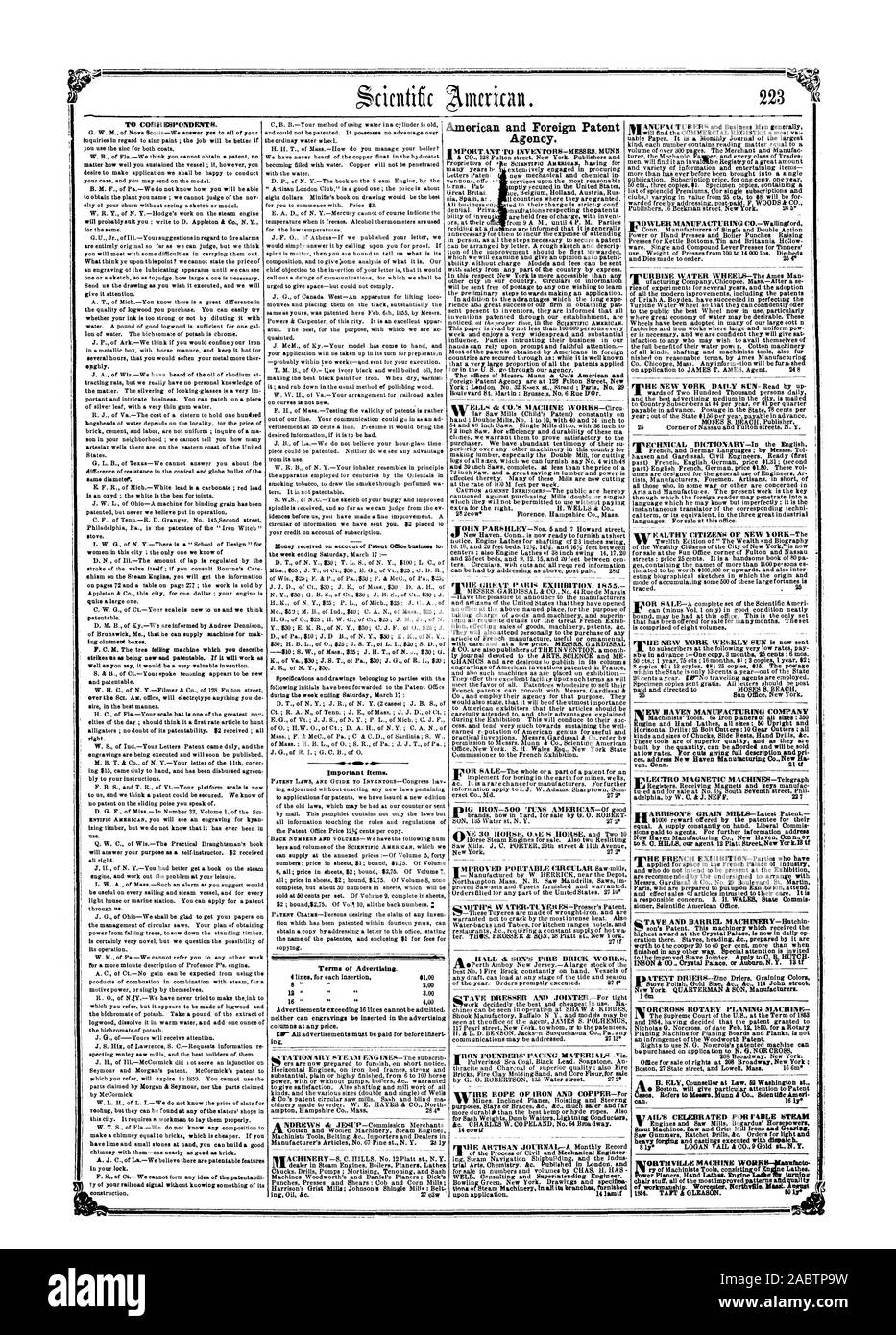 Les moteurs et les scieries Bogardus'' Puissance ORTHWILLE WORKTrafact .- 4 MACHINE, Scientific American, 1855-03-24 Banque D'Images