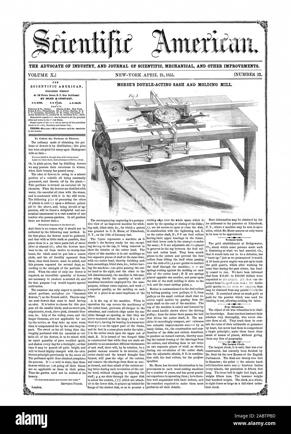 L'AVOCAT DE L'INDUSTRIE ET DU JOURNAL DE MÉCANIQUE SCIENTIFIQUE ET D'autres améliorations. MORSE ET UN CHÂSSIS À DOUBLE EFFET MOLDING Mill., Scientific American, 1855-04-21 Banque D'Images
