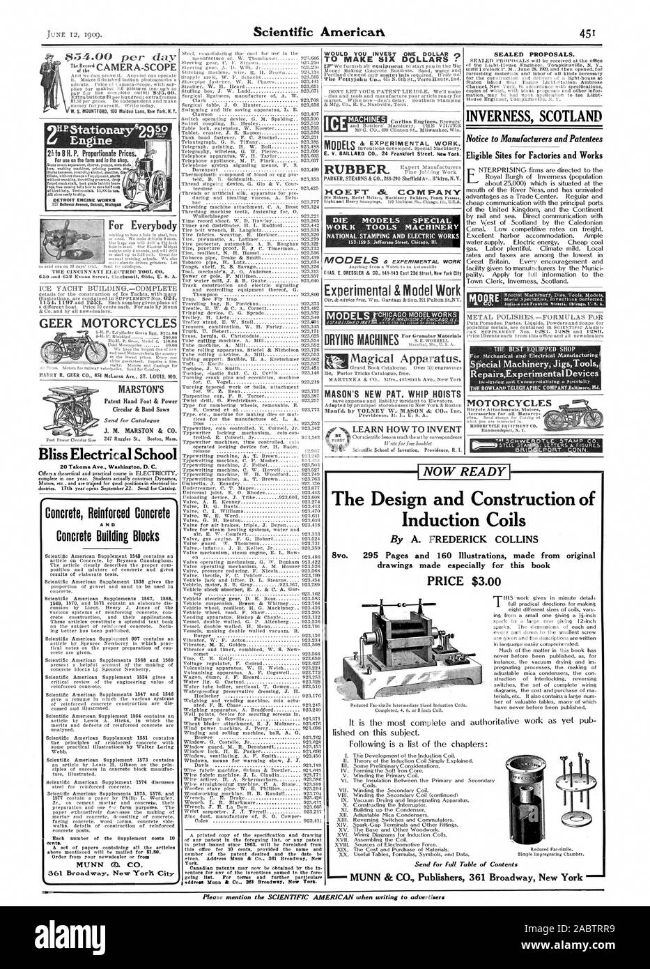 .054,00 par jour-caméra portée pour tout le monde en matière de brevets de MARSTON Part pied & Power & Circulaire Scies à envoyer pour Catalogue J. M. MARSTON & CO. électrique Bliss 20 École Takoma Ave. Washington. D. C. Béton armé béton concrètes MUNN al CO. 361 Broadway New Torii City vous investir UN DOLLAR POUR FAIRE SIX DOLLARS PARKER STEARNS & CO. 288290 Sheffield Av. B'klyn N.Y. E Bt. DIE SOCIÉTÉ OUTILS DE TRAVAIL SPÉCIAL DES MODÈLES NATIONAUX DE MACHINES ET D'EMBOUTISSAGE ELECTRIC WORKS & Modèle expérimental magique Travail autonome. MASON'S NEW PAT. Manfd PALANS WHIP. Par VOLNEY W. BEASON Jo Co. Inc. Banque D'Images