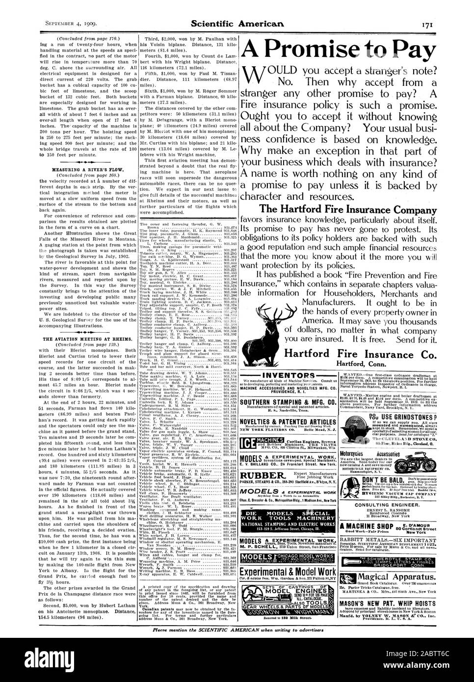 La mesure du débit d'une rivière. La réunion d'AVIATION À REIMS. Une promesse de payer l'Hartford Fire Insurance Company Hartford Fire Insurance Co. Hartford Connecticut NOUVEAUTÉS & E. ARTICLES BREVETÉS D'AMOUR 80 Cortlancit MODÈLES Street & travail expérimental Appareil magique. MASON'S NEW PAT. Manfd PALANS WHIP. Par VOLNEY W. MASON di' CO. Inc. SÉRIES DE PIÈCES DE MOTEURS MODÈLE MALADE. Catalogue. Le travail expérimental et le modèle de Chas. E. Dressler & Co. Metropolitan Bldg. 1, avenue Madison New York ET NOUVEAUTÉS ACCESSOIRES MACHINE MFG. PROVIDENCE R. I. CO. LE SUD DE STAMPING & MFG. CO. DIE SPÉCIAL MODÈLES OUTILS DE TRAVAIL Banque D'Images