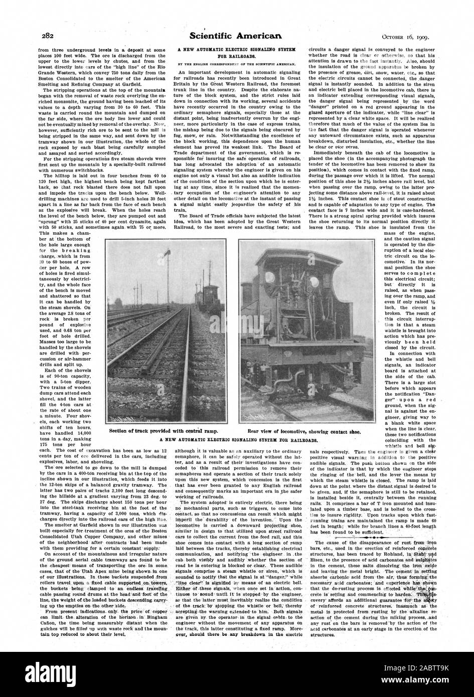 Par LE CORRESPONDANT ANGLAIS DU SCIENTIFIC AMERICAN. Section de la voie prévue avec rampe centrale. Vue arrière de la locomotive montrant contacter chaussure., -1909-10-16 Banque D'Images