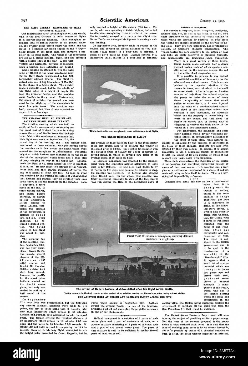 Prix. L'ancien a couvert la distance requise de Blériot n'a pas tout à fait d'achever le 20 kilo mètres. Rougier dans son long vol a tenté de gagner le heiOt prix décerné par le comte Zeppelin mais il c'est le premier avion allemand de prendre les vols de courte durée. Paris qui a ouvert ses portes le 25 septembre. Latham casser une roue et endommager son hélice, comme illustré dans l'une de nos photographies. La Hollande est composé d'une solution de 5 parties d'eau et verre de soda 1 partie de carbonate de soude ou un mélange de poudre composée de 3 parties de soude calcinée et 1 partie de l'eau de potasse sec verre. Dix Banque D'Images