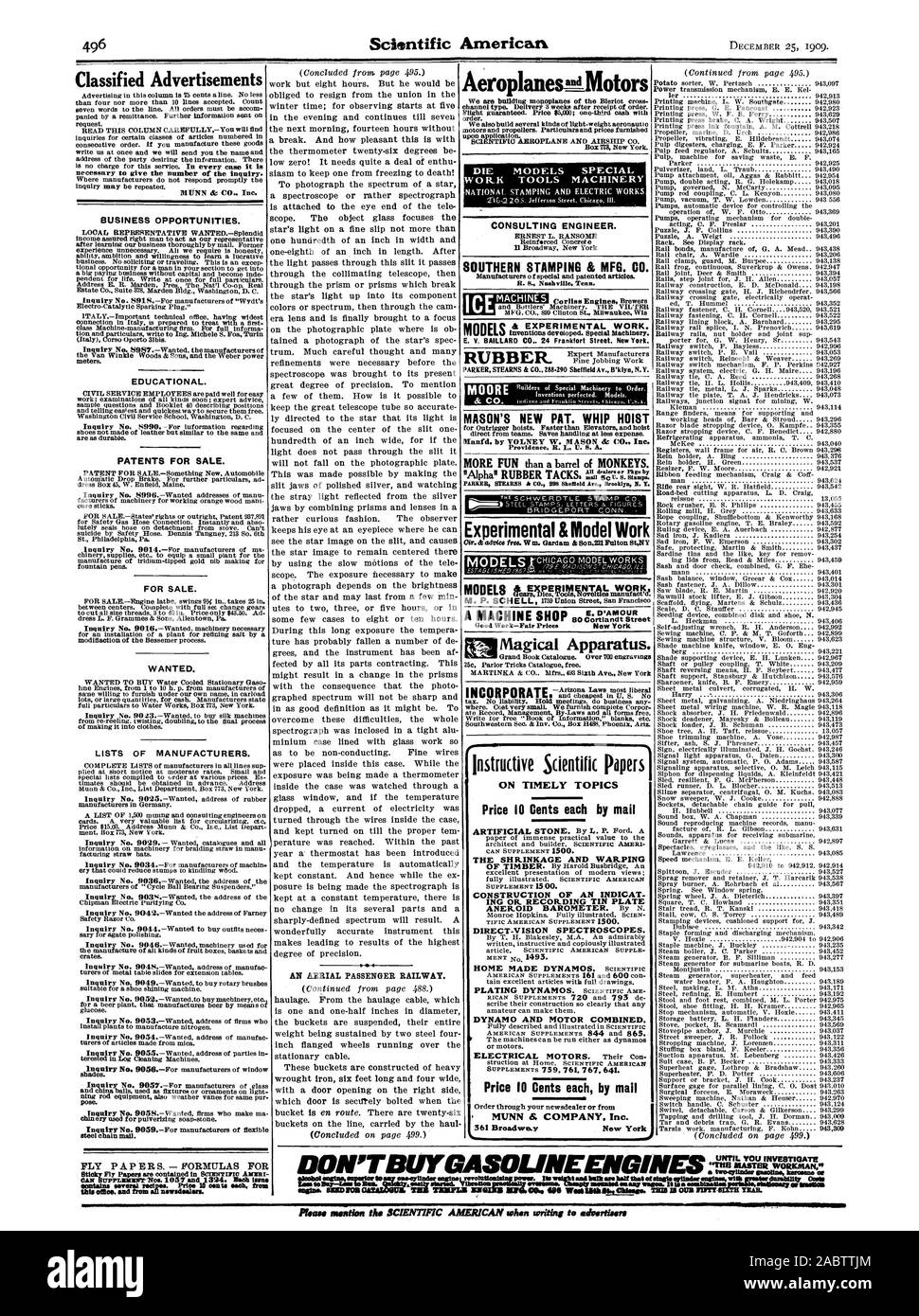 Annonces nécessaires pour donner le numéro de l'enquête. Di DEN & Co. Inc. les occasions d'affaires. Représentant local voulait.-mètres splendide. Pour l'éducation. Les brevets pour la vente. Pour la vente. Voulu. Listes des fabricants. pas. de l'enquête no 9058.-Les entreprises qui voulaient faire de ma chaîne d'acier du courrier. Ingénieur-conseil. Le sud de STAMPING & MFG. CO. PARKER STEARNS & CO 288-290 Sheffield Av. B'klyn N.Y. MASON'S NEW PAT. Palan à fouet pour Outrigger palans. Plus rapide que les ascenseurs et d'un palan directement à partir d'équipes. La manipulation permet à moindres frais. Providence R. I. F. B. A. PARKER UNE STEARNS CO. Sheffield 298 Banque D'Images