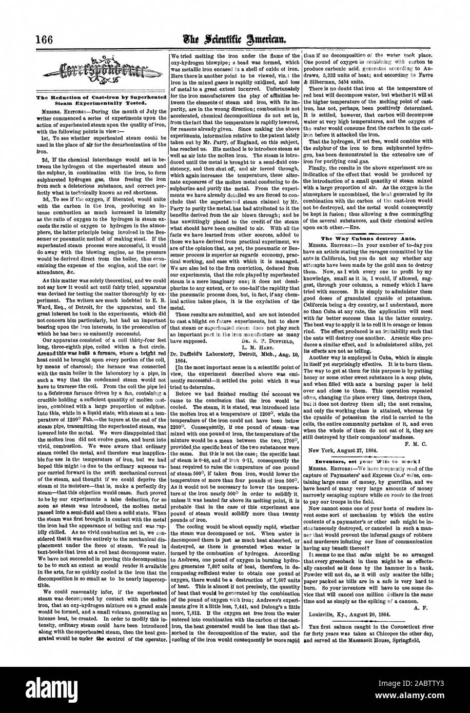 La réduction de la fonte par la vapeur surchauffée testé expérimentalement. Ceci a été construit autour d'une fournaise où un rouge lumineux La façon dont les Cubains détruire les fourmis. Inventeurs mis votre intelligence pour travailler et a servi à la souris Massasoit Springfield, Scientific American, -09-10 Banque D'Images