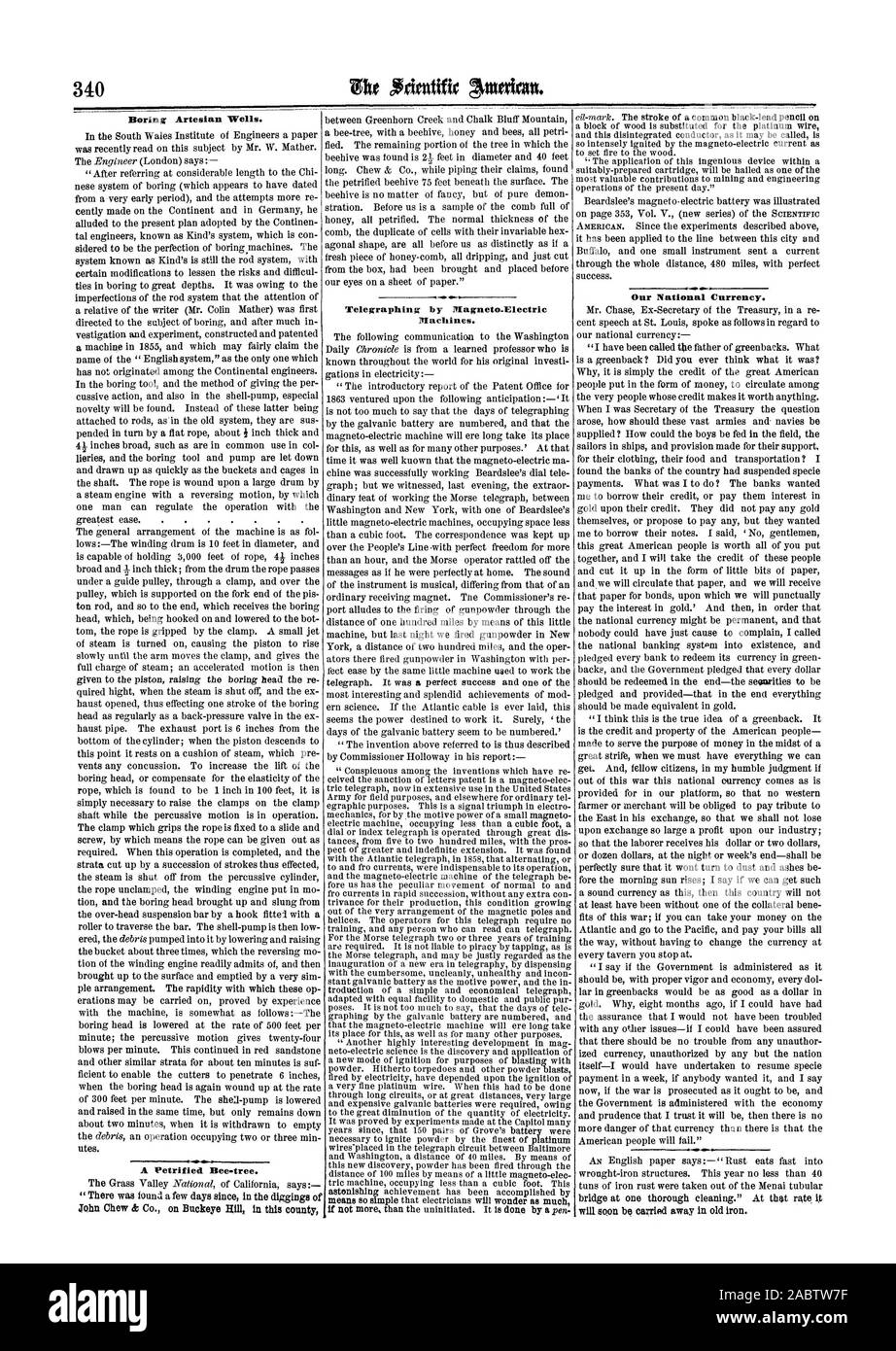 Narita. Forage de puits artésiens. Un arbre pétrifié l'apiculture. Jelin Chew & Co. sur l'ORME dans ce comté télégraphier par Magneto-Electric Machines. Notre monnaie nationale. sera bientôt emporté dans de vieux fer à repasser., Scientific American, 64--26 Banque D'Images