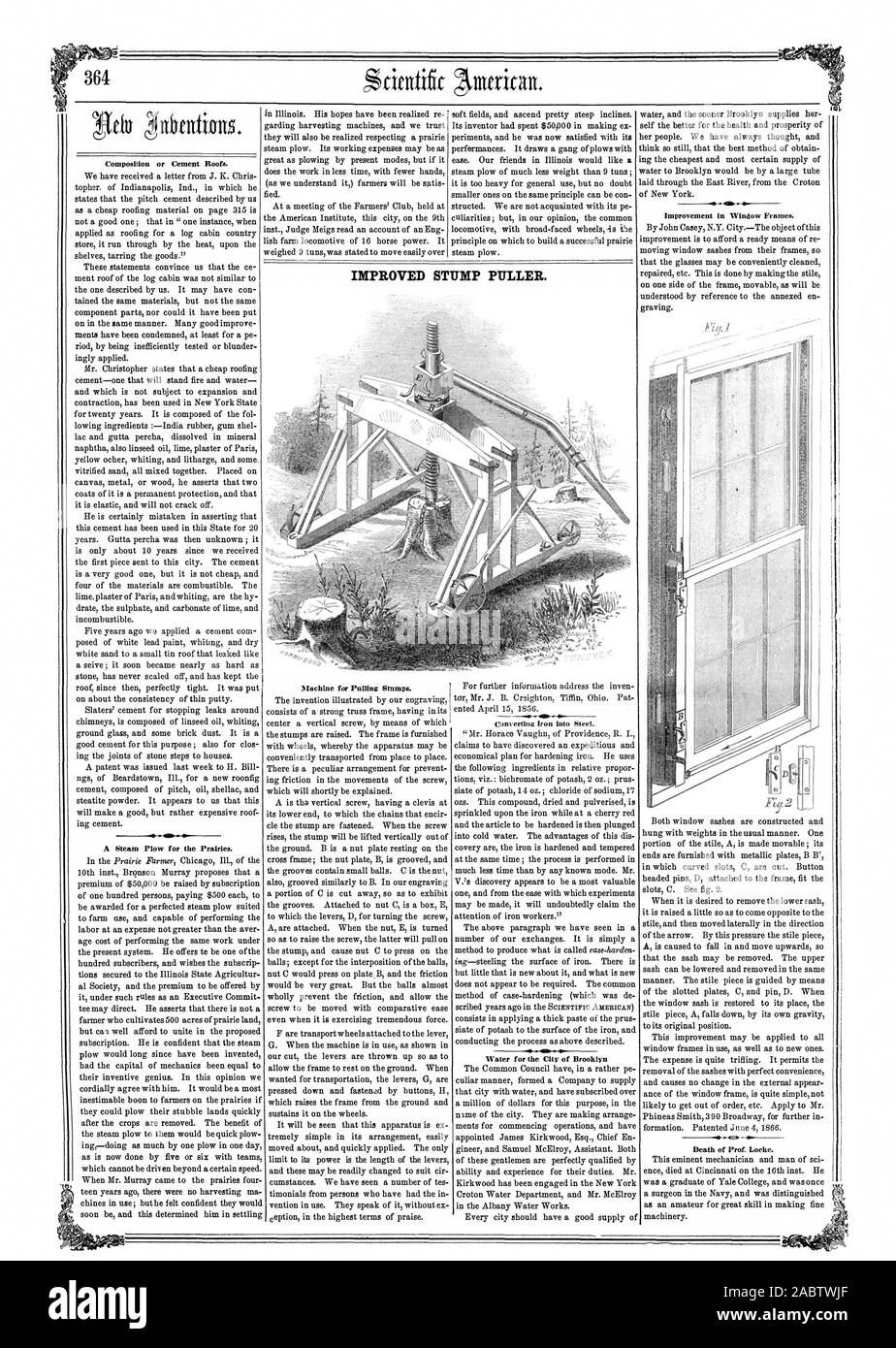 Composition du ciment ou des toits. Une charrue à vapeur pour les Prairies. L'eau pour la ville de Brooklyn à l'amélioration des cadres de fenêtre. Décès de M. Locke. L'AMÉLIORATION DE L'EXTRACTEUR. moignon, Scientific American, 56-07-26 Banque D'Images