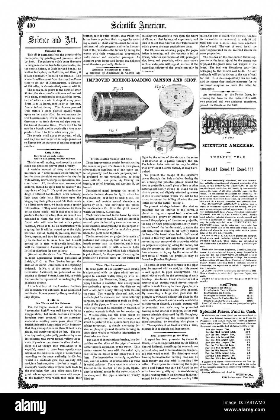 L'AMÉLIORATION À CHARGEMENT PAR LA CULASSE DU CANON ET DE TIR. Coco 0. Au début de la hausse. Les vagues et mal de mer. Breech-Loading Cannon et tourné. Les incrustations de tuyau d'eau. Les locomotives du charbon dans l'Ouest. SCIENTIFIC AMERICAN. Lire ! Lire !  ! Lire !  !  ! Les TARIFS DU CLUB. 84 815 028 Prix splendide. Payé en espèces. Pour la plus grande liste 8200 Pour la 2ème plus grande liste 175 pour la 3ème plus grande liste 150 pour la 4ème plus grande liste 125 pour la 5ème plus grande liste 100 pour la 6ème plus grande liste 75 Pour la 7e plus grande liste 50 Pour la plus grande liste Sib 40 Pour la 9ème plus grande liste 30 Pour la 10ème plus grande liste. 25 Pour la liste e 2010 Banque D'Images