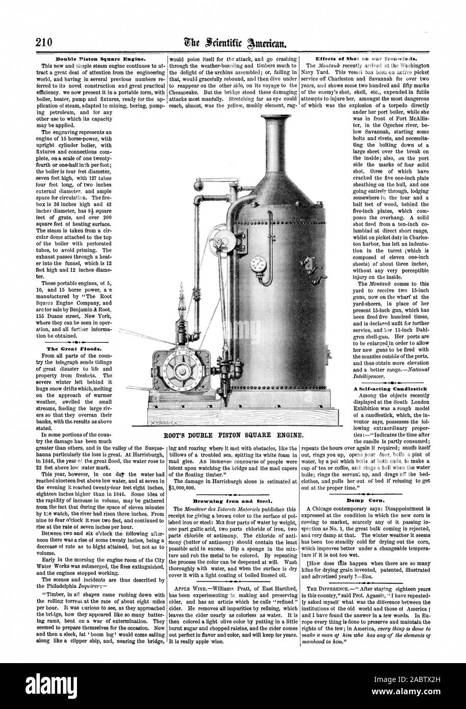 Carré Double piston moteur. Les grandes inondations. Browning le fer et l'acier. Effets de tourné sur notre fer-clads. Un chandelier par intérim de maïs humide. La racine carré DOUBLE PISTON MOTEUR., Scientific American, 1865-04-01 Banque D'Images