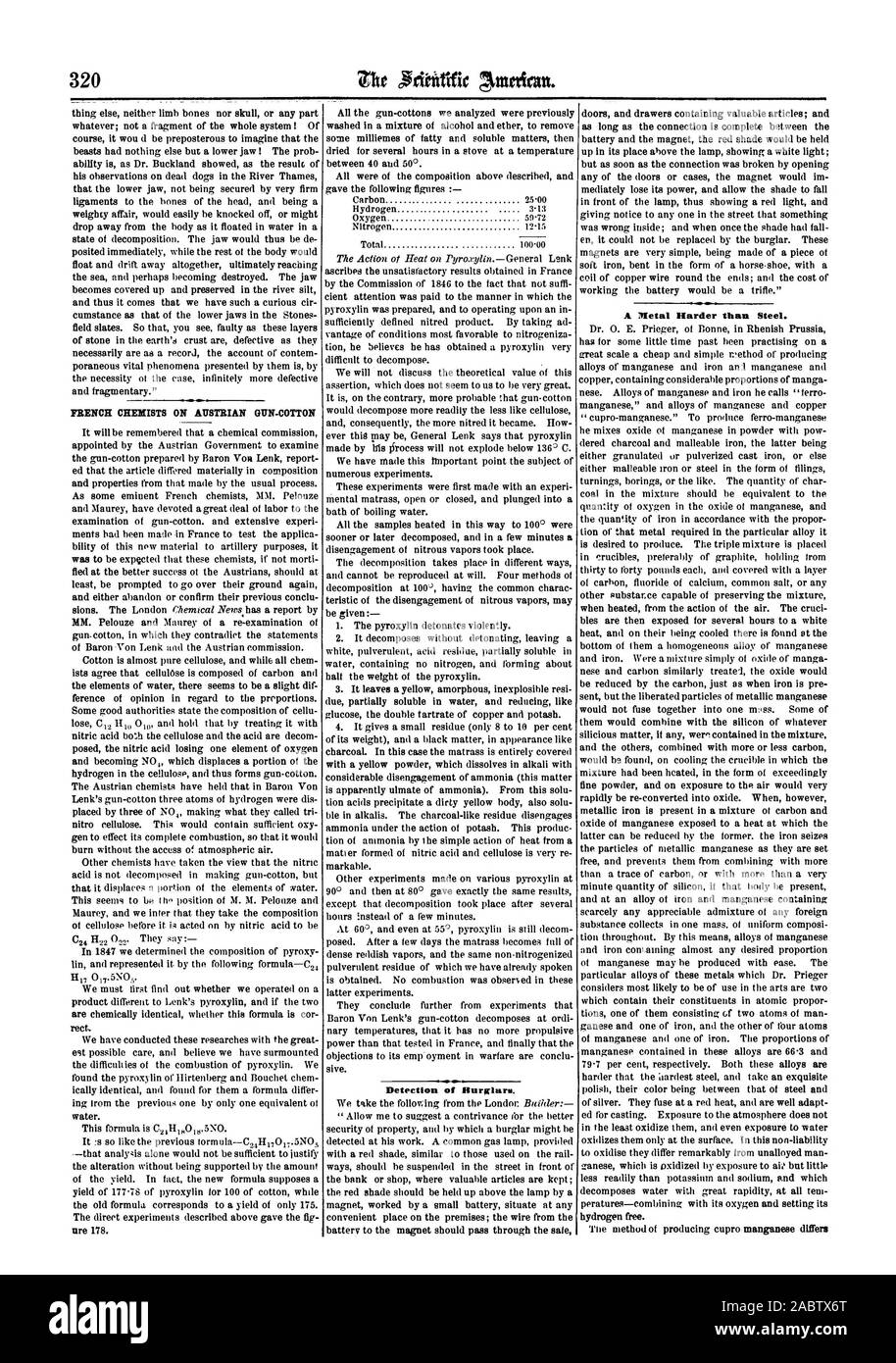 Détection de cambrioleurs. Un métal plus dur que l'acier., Scientific American, 1865-05-20 Banque D'Images