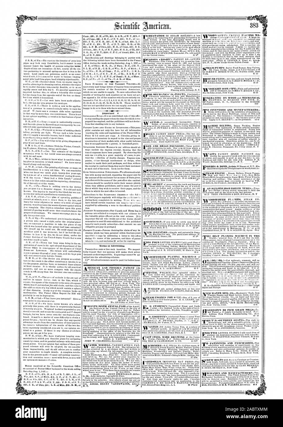 Mauvais AP-WEL)fer TURESPross flIARRISON ED CHAUDIÈRE DE 30 POUCES, LES MINOTERIES DE GRAINS-Lt ECHANICS ET FABRICANTS-Ten., Scientific American, 1857-08-08 Banque D'Images
