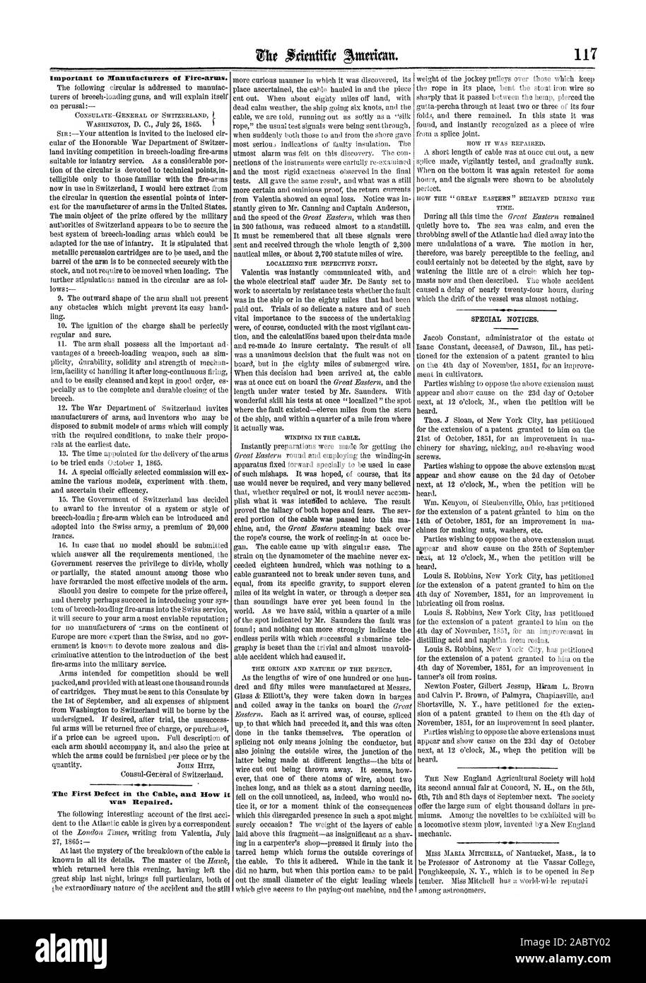 Chanvre goudronné qui forme l'extérieur de revêtements le câble à ce qu'il souscrit. Alors que dans le réservoir, il n'a pas de mal, mais lorsque cette partie est venu à être payé à la couper au besoin donner qui payer-out machine et l'être professeur d'astronomie à l'Vassar College Poughkeepsie N. Y. qui est d'être ouvert en se p, Scientific American, 1865-08-19 Banque D'Images