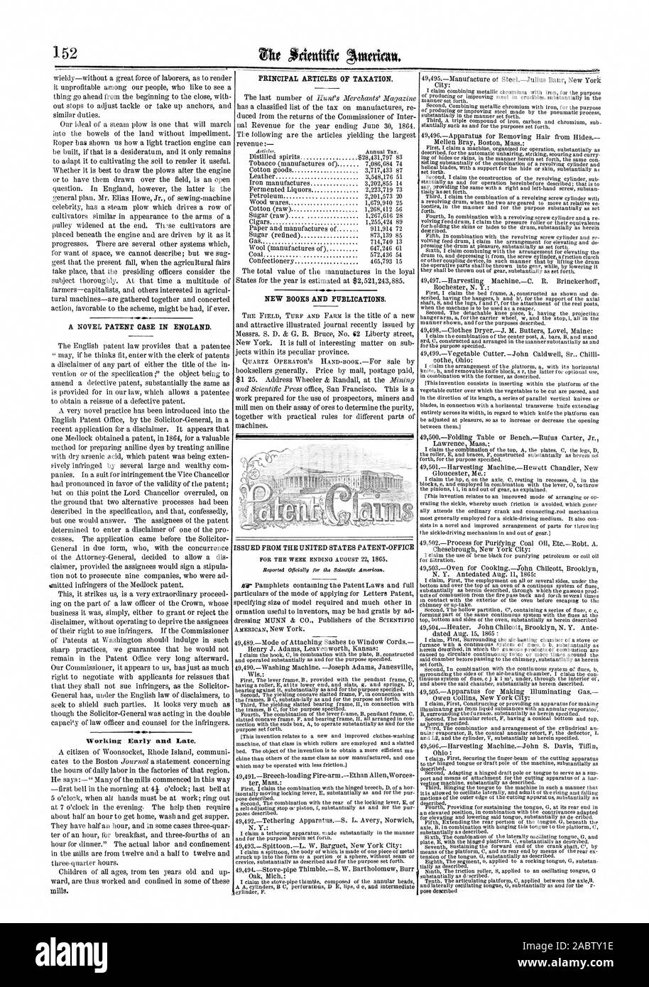 41 UN NOUVEAU CAS DE BREVET EN ANGLETERRE. Au début et à la fin de travail. mills. Les articles principaux de l'imposition. Nouveaux LIVRES ET PUBLICATIONS. Scientific American, 1865-09-02 Banque D'Images