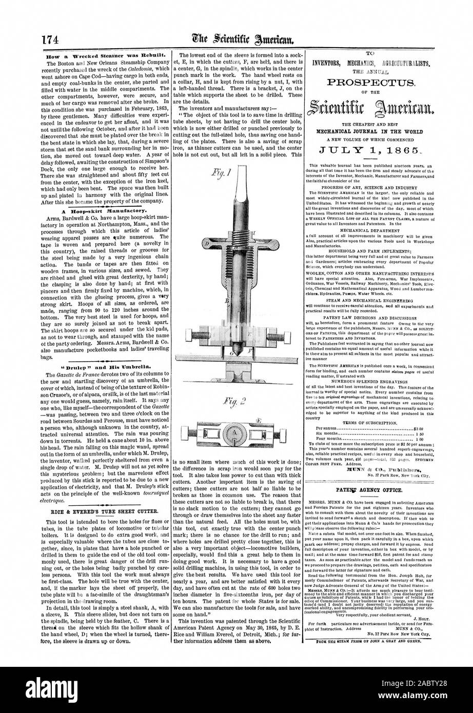 Comment l'épave d'un bateau à vapeur a été reconstruit. RICE & HVERED FICHE TUBE DE LA FAUCHEUSE. T F'0SPECTTJS JOURNAL MÉCANIQUE DANS LE MONDE" juillet 1865 1 BUREAU DE L'AGENCE DE BREVETS, Scientific American, 65-09-09 Banque D'Images