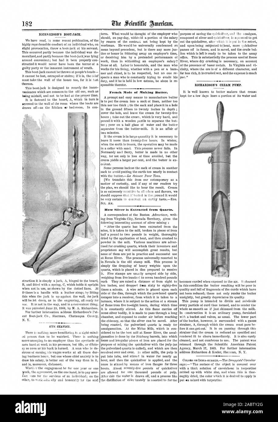 Mode de beurre brassicole français. Comment l'argent est extrait de quartz. Scientific American, 1865-09-16 Banque D'Images