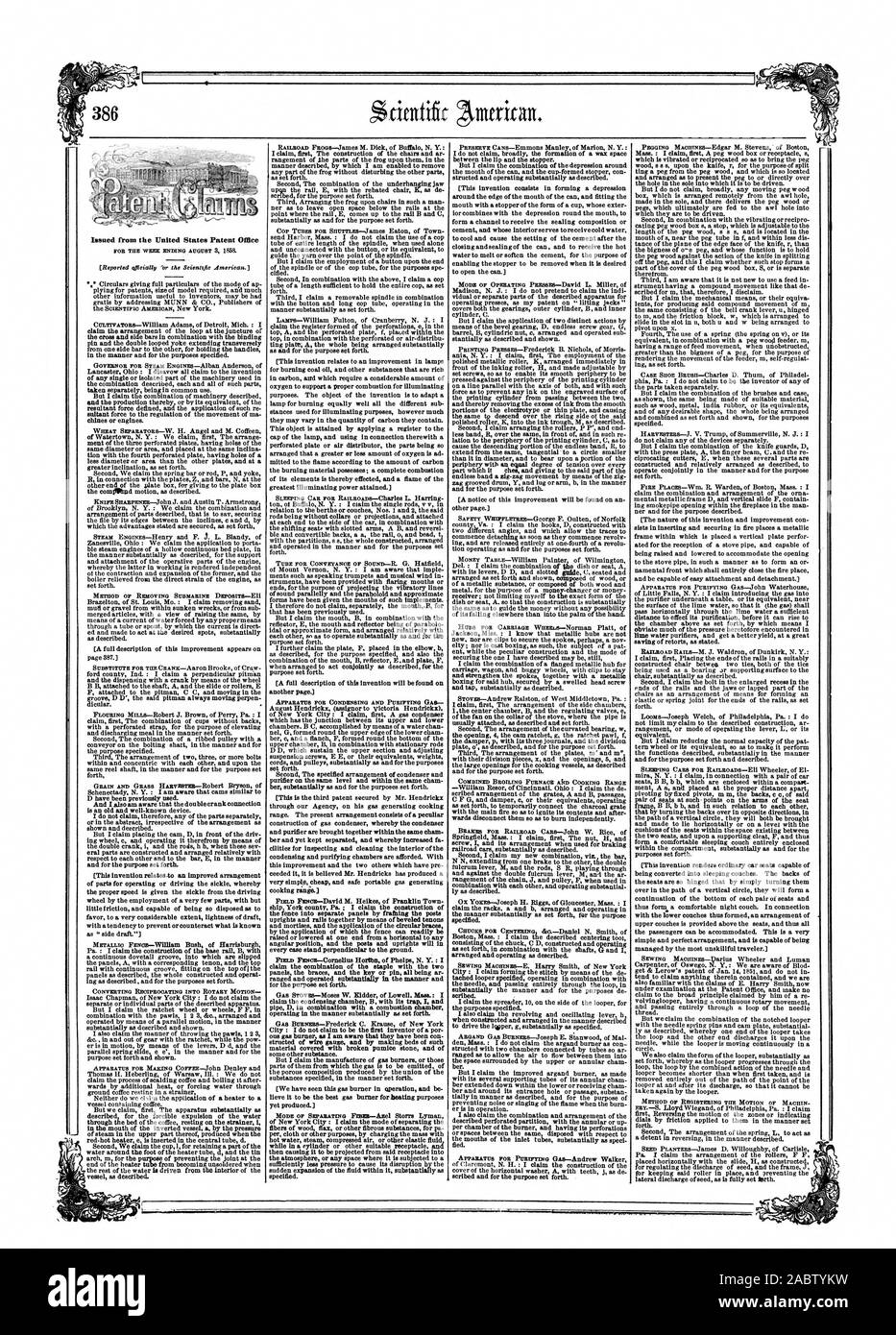 À l'arpenteuse et après je décharge ts afin qu'il ne peut pas être reprise par la canette. première inversion de la motion des zones ou des cadrans indiquant par le frottement qui leur sont appliquées de la manière prévue, un cran dans l'inversion de la manière décrite. placé horizontalement avec le toboggan h tel que construit pour la régulation de la libération de la semence et le cadre J pour maintenir en place le rouleau dit et empêcher l', Scientific American, 1858-08-14 Banque D'Images