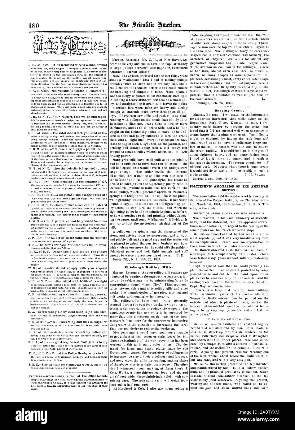 Pittsburgh Rolling Mills. Crean enterrer'. ASSOCIATION POLYTECHNIQUE DE L'institut américain., Scientific American, 1866-03-17 Banque D'Images