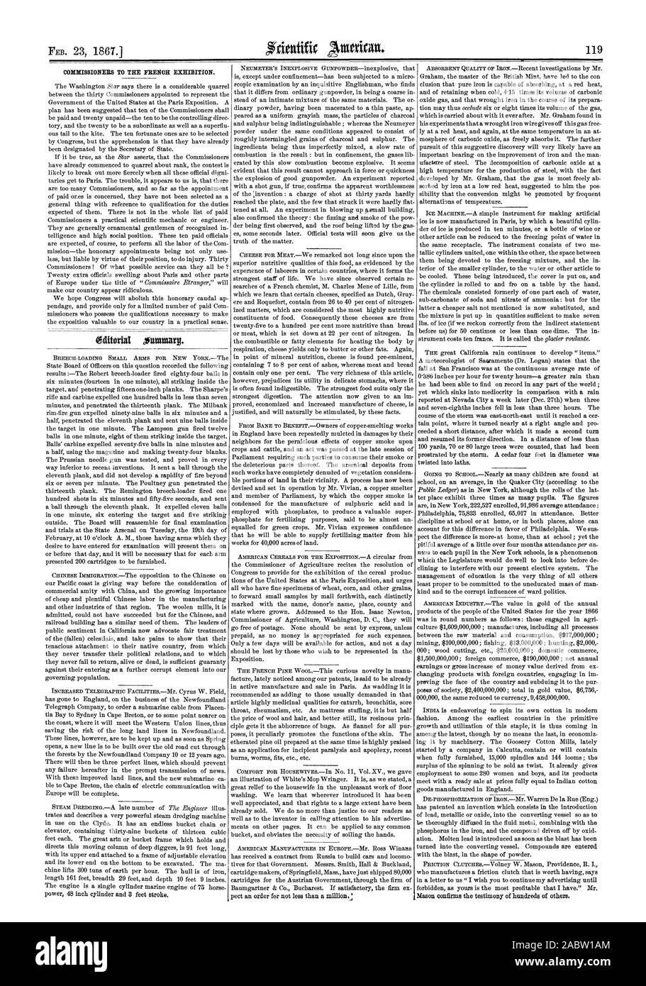 Les commissaires POUR L'EXPLOITATION FRANÇAISE., Scientific American, 1867-02-23 Banque D'Images