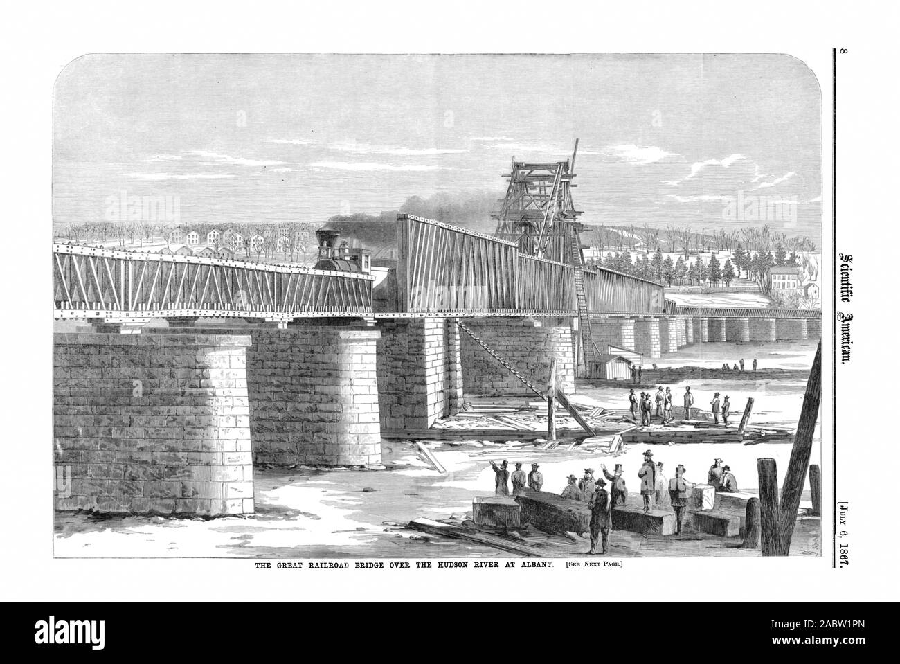 Le grand pont de chemin de fer sur le fleuve Hudson, à Albany, Scientific American, 1867-07-06 Banque D'Images