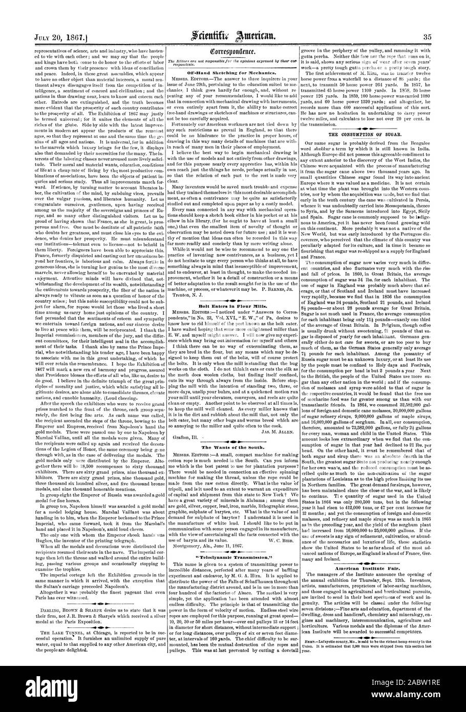 Off-Hand esquisses pour la mécanique. Les mangeurs de boulon dans les minoteries. La consommation d'SITGAE. . Institut américain juste. AP 410, Scientific American, 1867-07-20 Banque D'Images