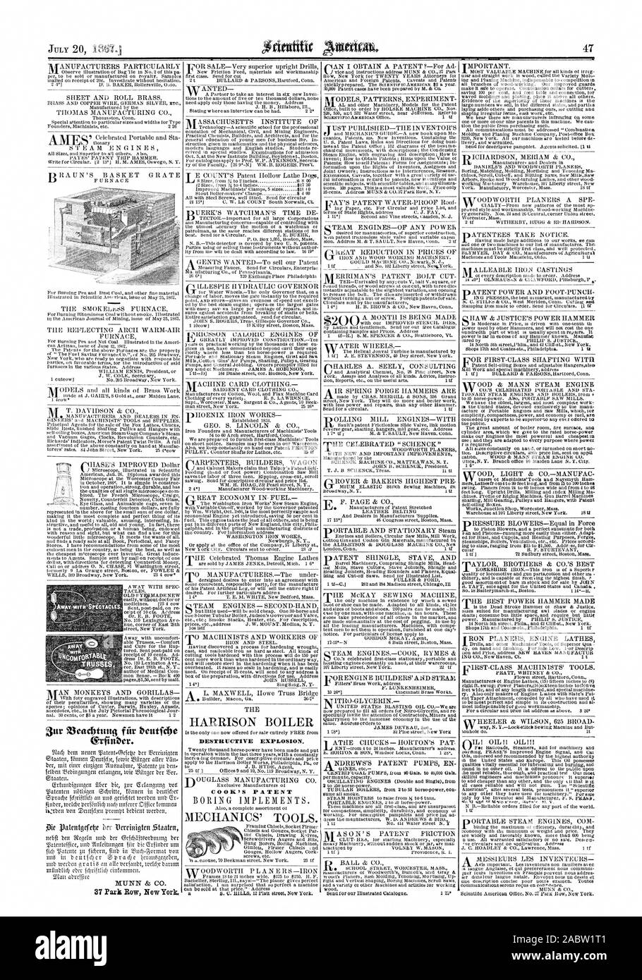 J' MINA CE LEP et toutes sortes de travaux d'amélioration de laiton OHASE. etaatett erfinbcr Dollar. MUNN & CO. 37 Bow Park New York. F. PAGE & CO. McKAY LE BREVET DE LA MACHINE À COUDRE ASON ALLEABLE ✓ FRICTION FONTE IL MEILLEUR POWER HAMMER FAIT RON DÉGAUCHIR TOURS MOTEUR MESSIEURS LES CRS INVENTE ET FEUILLE LAITON ROULEAU THOMAS MANUFACTURING CO. De la vapeur. CA ItICSSON ANTED MOTEURS r.LORIC E.N VINS DE pHOENIX IRON WORKS GEO. S. LINCOLN & CO RPENTERS ZUMERFIN WAGON 1CONSTRUCTEURS ÉCONOMIE EN CARBURANT- 0 MACHINISTES ET DES TRAVAILLEURS DE LA CHAUDIÈRE HARRISON EXPLOSION DESTRUCTRICE DES BREVETS DU CUISINIER LES OUTILS DES MÉCANICIENS., Scientific American, 1867- Banque D'Images