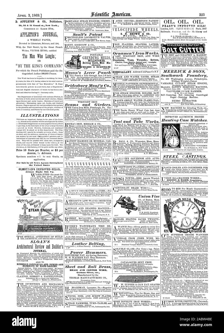 90 92 01 & Grand st. New York. Meules et toiles à bluter Mill Ma chinery. Fil de cuivre et laiton Maillechort etc. S. N. BROWN & C Dayton Ohio. 1 Vases montagnes canapés vérandas. fil 10 HUILE HUILE L'huile. PEASE A amélioré ! . JOURNAL OFFICIEL DES ÉLÉMENTS DE BALUSTRADE RAND. Prix 10 cents par nombre ou 4 $ par an à l'avance. En vente par tous les agents Actualités tout au long de la 'United States OLMSTEAD A AMÉLIORÉ OILER Toujours côté droit. lèvre, Scientific American, 1869-04-03 Banque D'Images