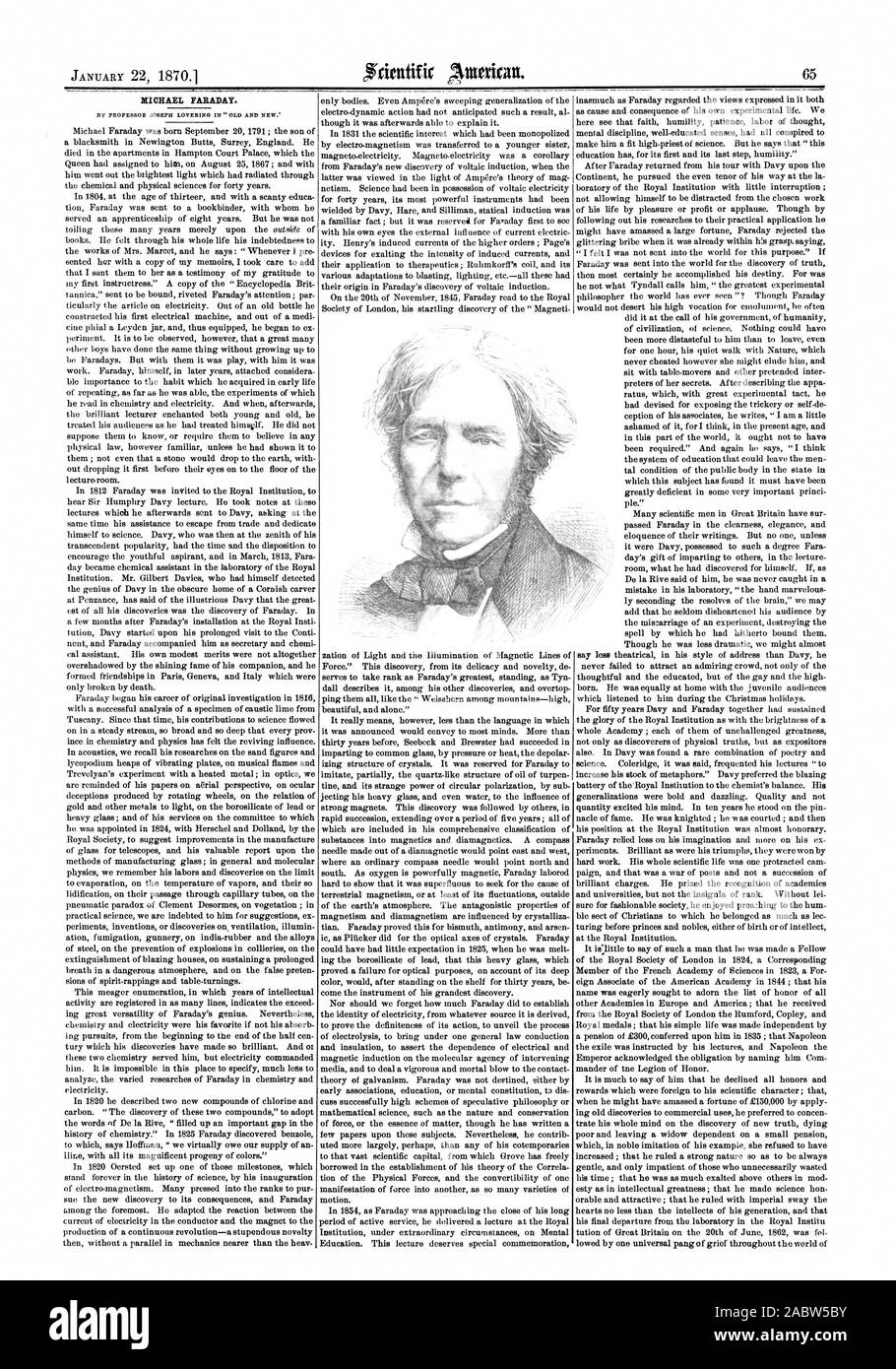 MICHAEL FARADAY., Scientific American, 1870-01-22 Banque D'Images