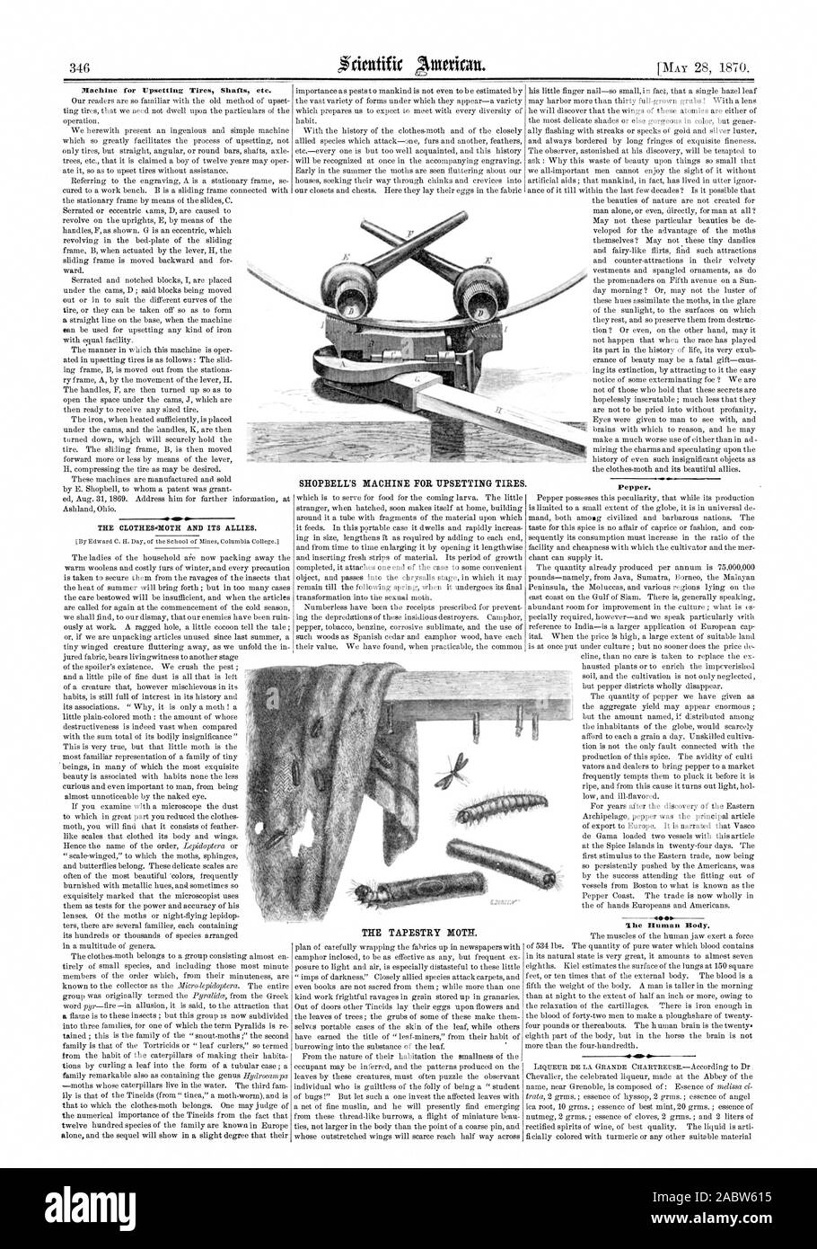 La 0ème. TAPISSERIE Le poivre. ouloin lhe corps humain. La machine d'SHOPBELL POUR PNEUS BOULEVERSANT Wm.-, Scientific American, 1870-05-28 Banque D'Images