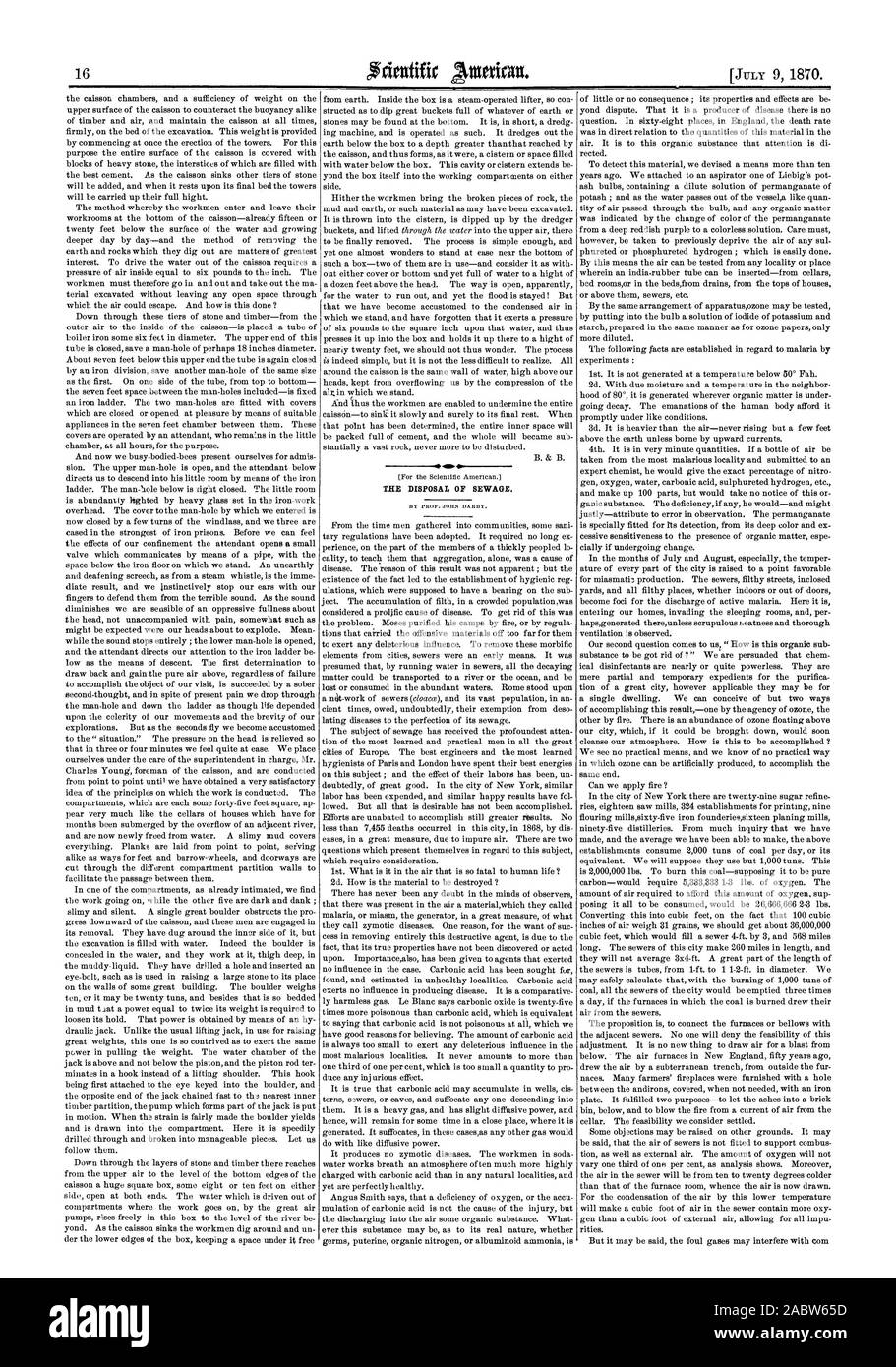 L'ÉVACUATION DES EAUX USÉES, Scientific American, 1870-07-09 Banque D'Images