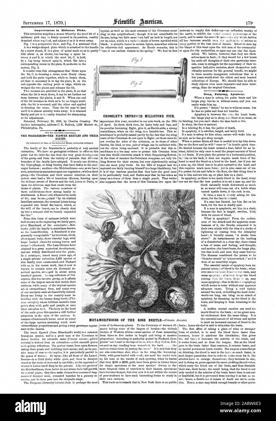 Amélioration de la Meule Picks. L'amélioration de la Meule, CROSSLEY PICK. L'évanouissement du sommeil l'apoplexie. META, Scientific American, 1870-09-17 Banque D'Images