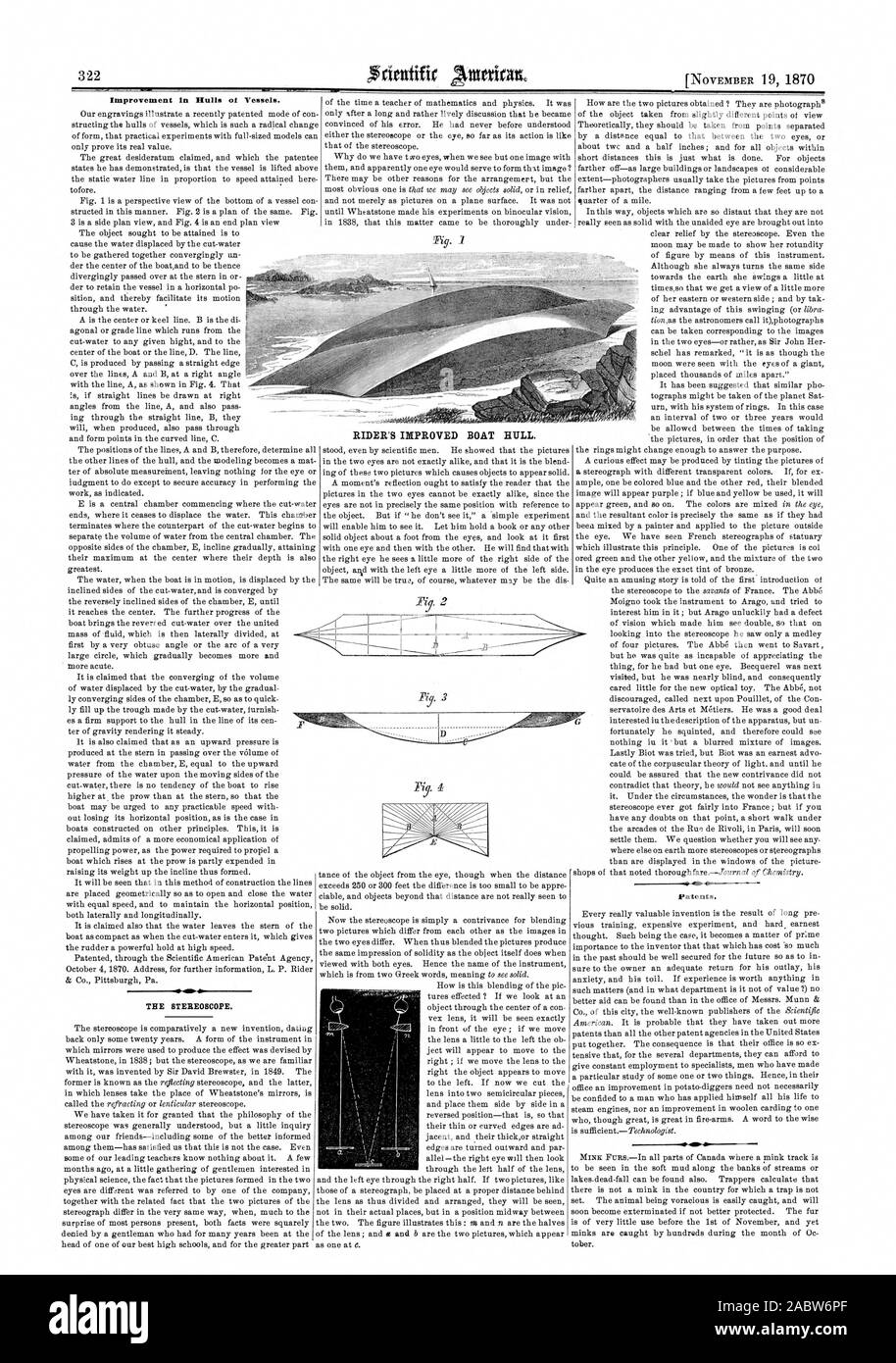 Amélioration de coques de navires ot. Le stéréoscope. Les brevets. Amélioration du RIDER coque de bateau. 1), Scientific American, 1870-11-19 Banque D'Images