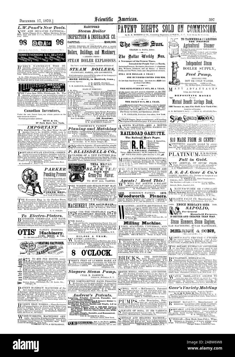 C'EST MIEUX ET MOINS CHER QUE DU SAVON. 2Ate PARKER BROS. La friction silencieux et Portable étuis d'entrepôt. Friotion ou Gen minière rouge Carrière eic Hoiste sg. Moteurs oscillant double et unique 1-1 t 100-chevaux. 100 Pompes centrifuges à 100000 gallons sur blessure. pAXQ.LE.1), Scientific American, 1870-12-17 Banque D'Images