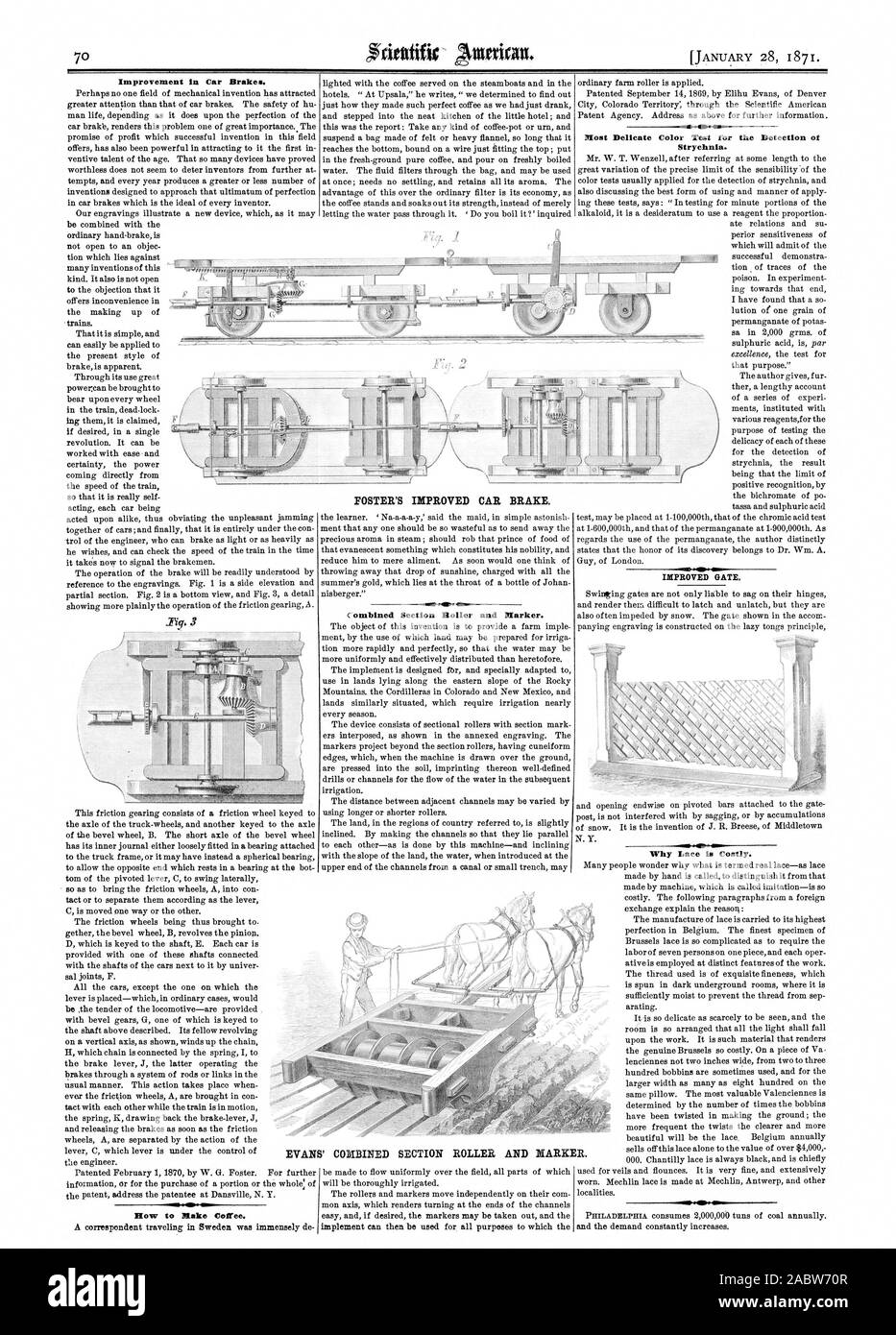 Amélioration des freins de voiture. Comment faire du café. Favoriser l'AMÉLIORATION DU FREIN DE STATIONNEMENT DE VOITURE. ( Section ombined Rouleau et Marqueur. Test des couleurs plus délicates pour la détection ot thrash Strychnia. L'AMÉLIORATION DE LA PORTE. Pourquoi Dentelle est coûteux. k4 EVANS SECTION COMBINÉE ET À ROULEAUX, Scientific American, 1871-01-28 Banque D'Images