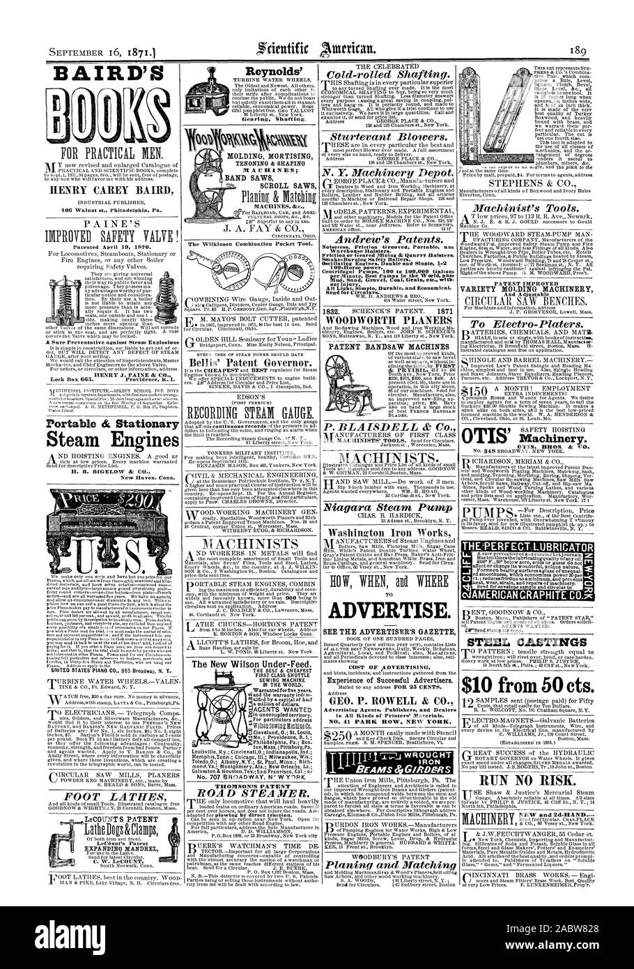 HENRY CAREY BAIRD 406 Walnut st. Philadelphie Pa. Avril 1910 breveté. Assurez-vous d'un IIENRY Prévention contre les explosions de vapeur J. PAINE & CO. Lock Box 665. La Providence. I. TENONNAGE & SCIES SCIES À RUBAN Faites défiler la combinaison de l'outil de poche Wilkinson. Bellis' Gouverneur des brevets. Les moteurs à vapeur DE BREVETS DE THOMSON New Haven Connecticut le nouveau Wilson. Under-Feed .Garanti pour cinq ans d'un million de dollars. o tonMass PittsburgPa.;. N° 707 BROADWAY N'W YIN( Noiseoess rainuré Friction ano Portable Roisters Entrepôt. Smoke-Burning chaudières Sécurité. 100-chevaux. 100 Pompes centrifuges à 100000 G'allont par Banque D'Images